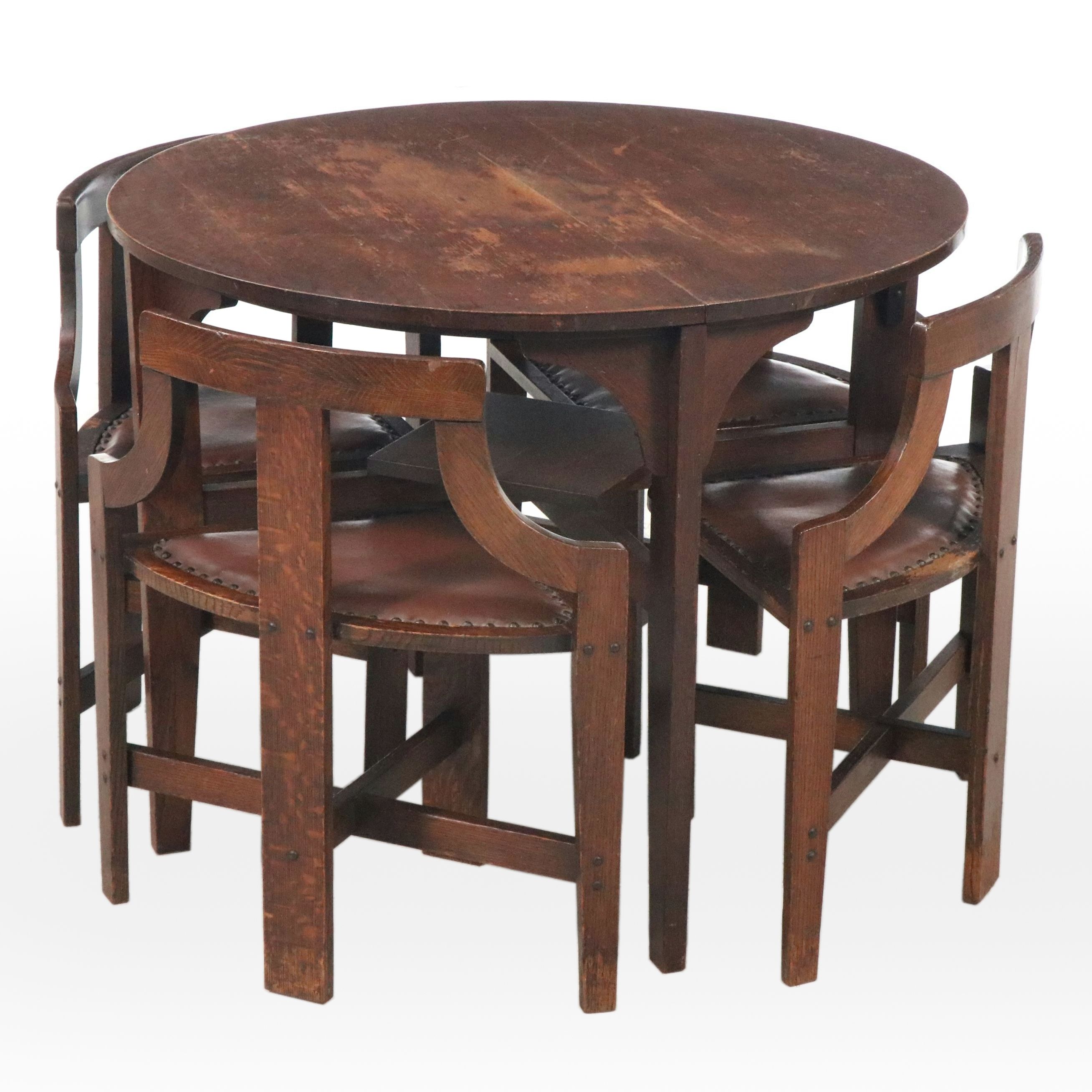 Arts and Crafts Oak Game Table with Chairs