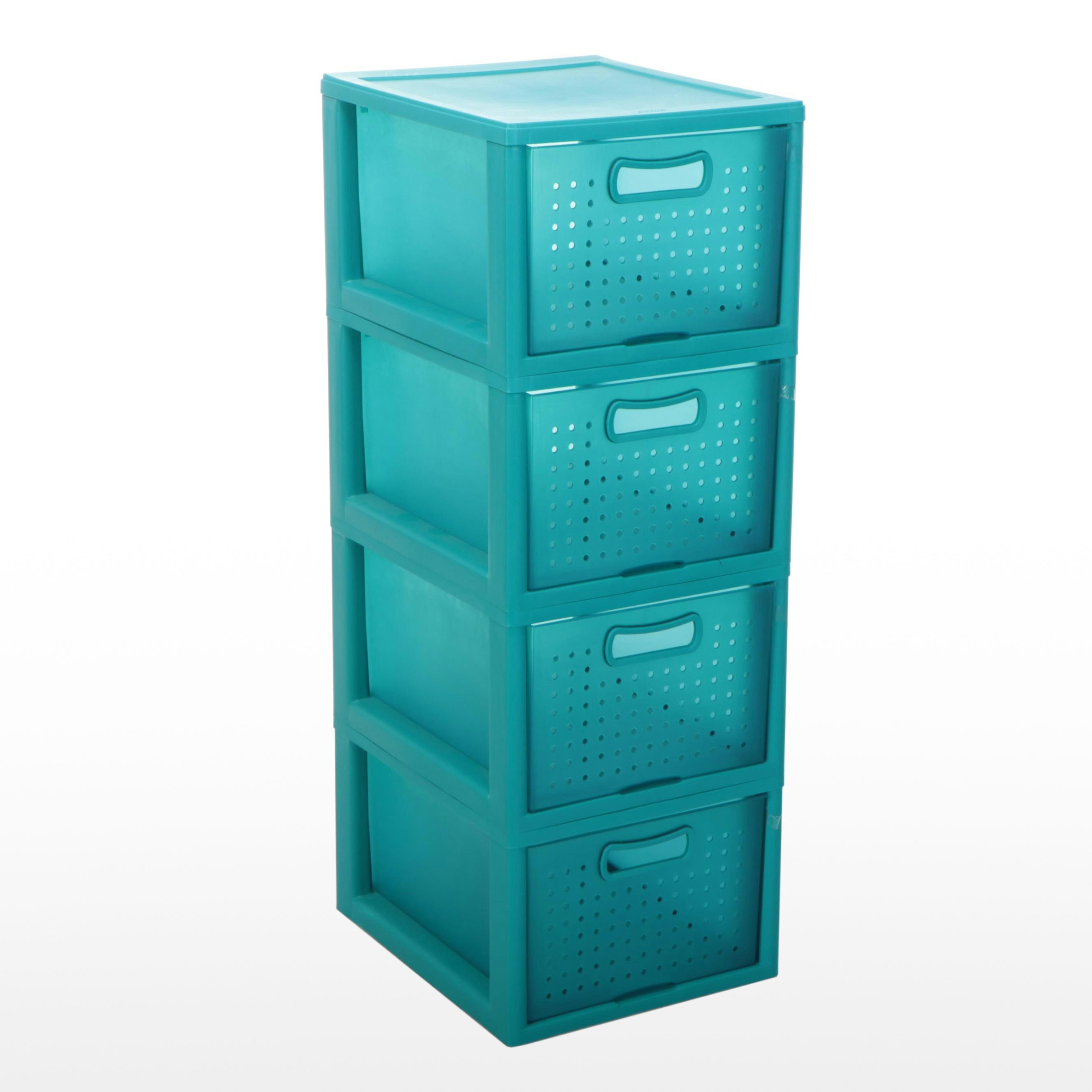 Sterilite Teal Blue Four-Drawer Plastic Storage Unit