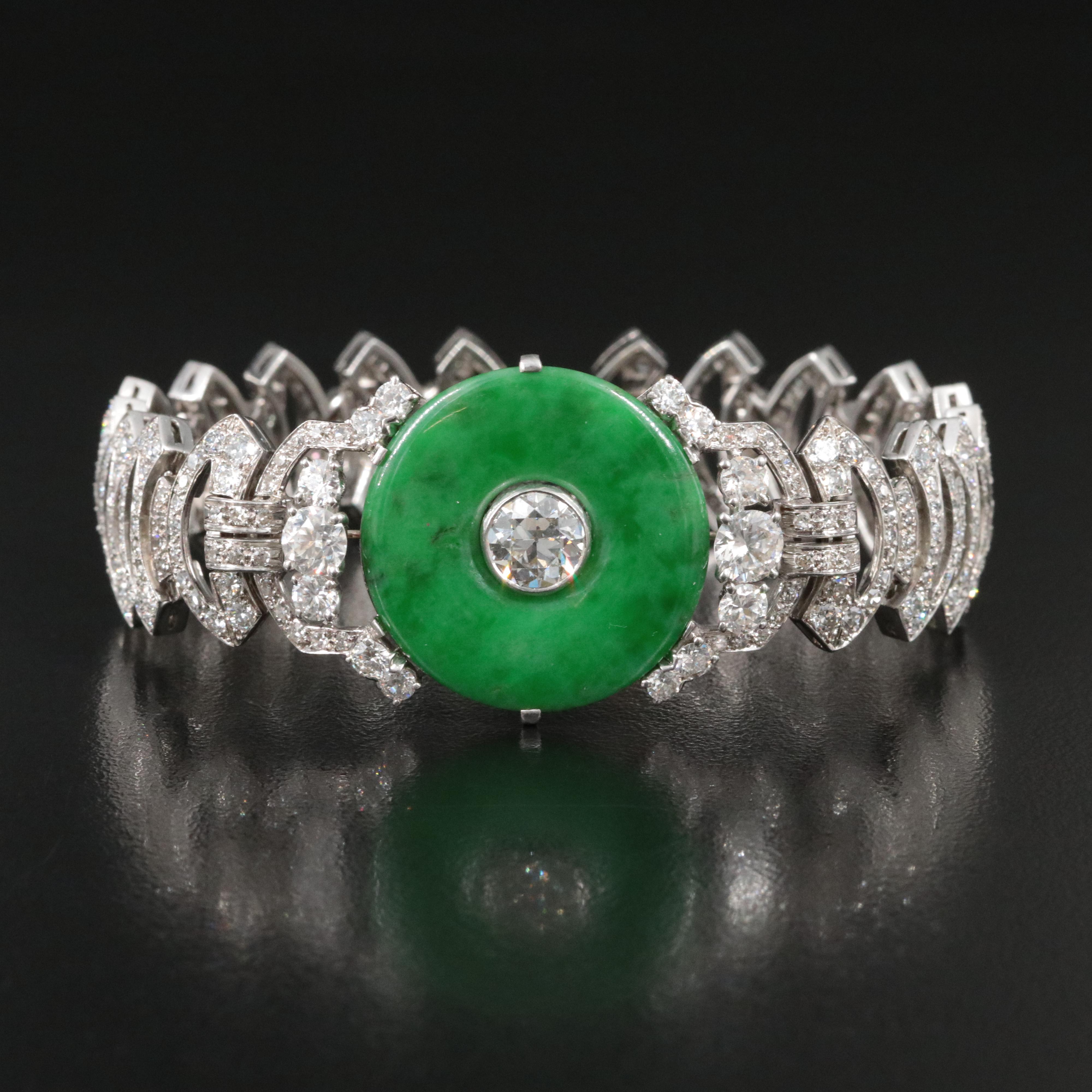 Tiffany & Co. Art Deco Platinum Jadeite and 11.08 CTW Diamond Bracelet