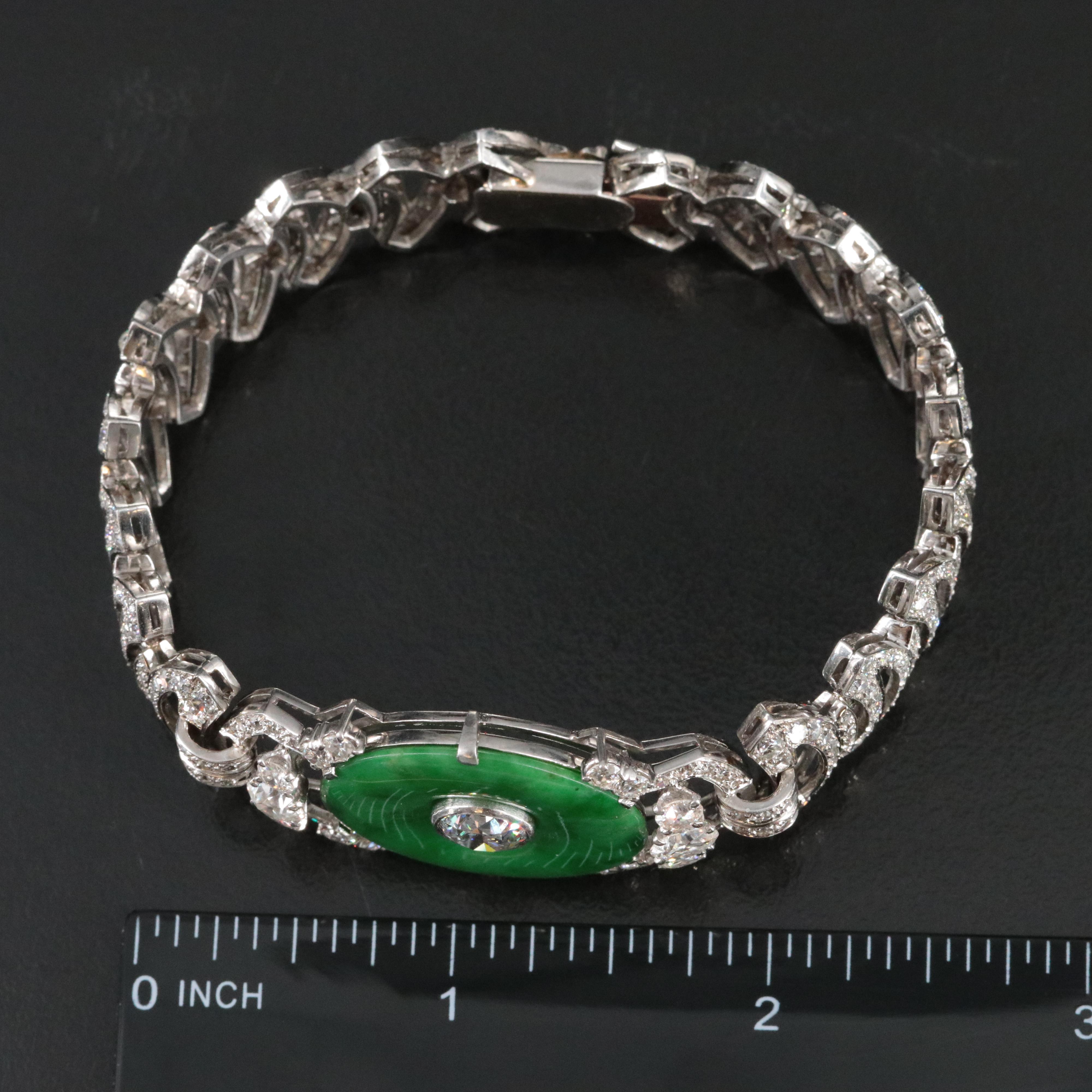 Tiffany & Co. Art Deco Platinum Jadeite and 11.08 CTW Diamond Bracelet