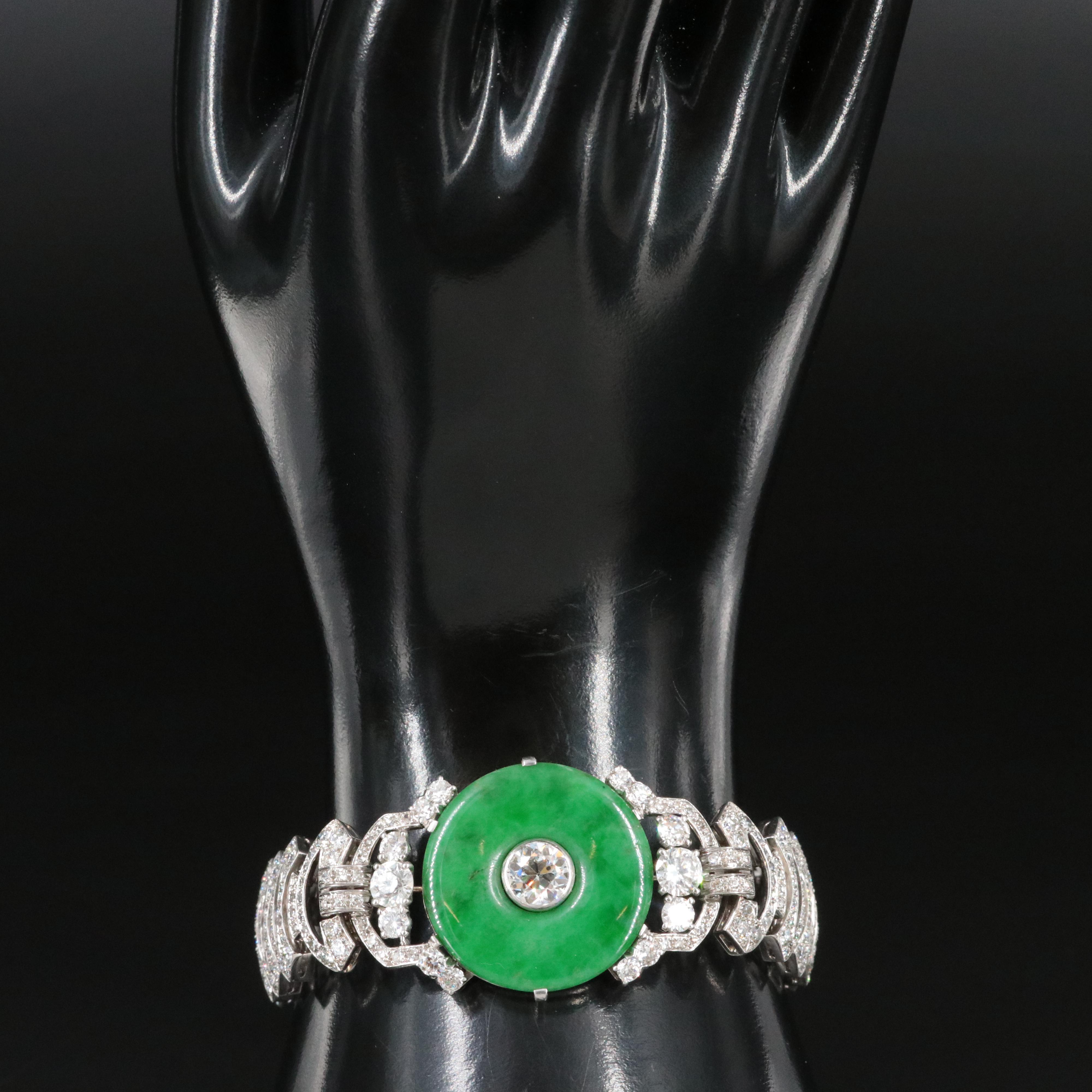 Tiffany & Co. Art Deco Platinum Jadeite and 11.08 CTW Diamond Bracelet