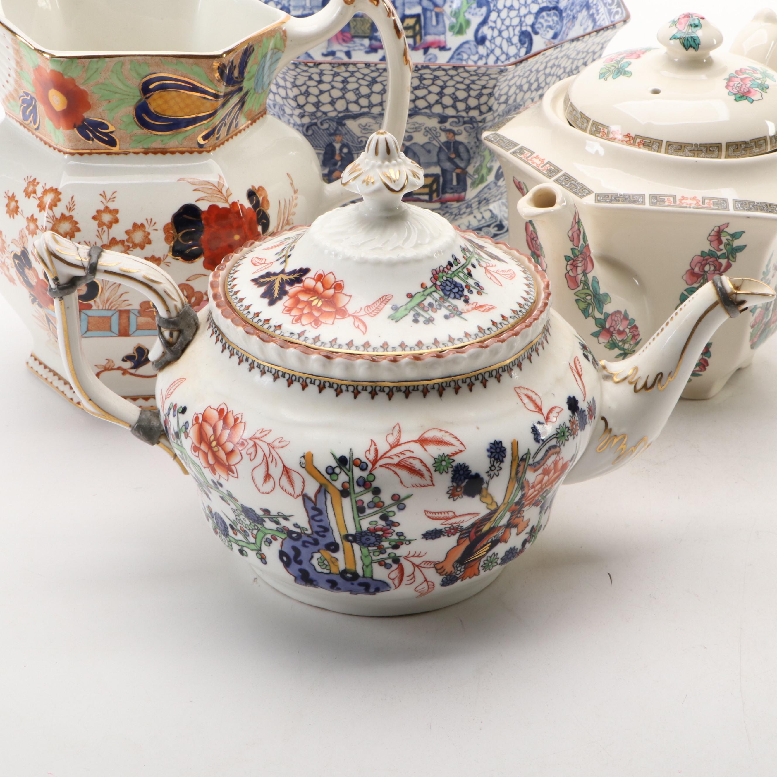 Wood & Sons "Wincaton" Jug with Other English Teapots and Bowl