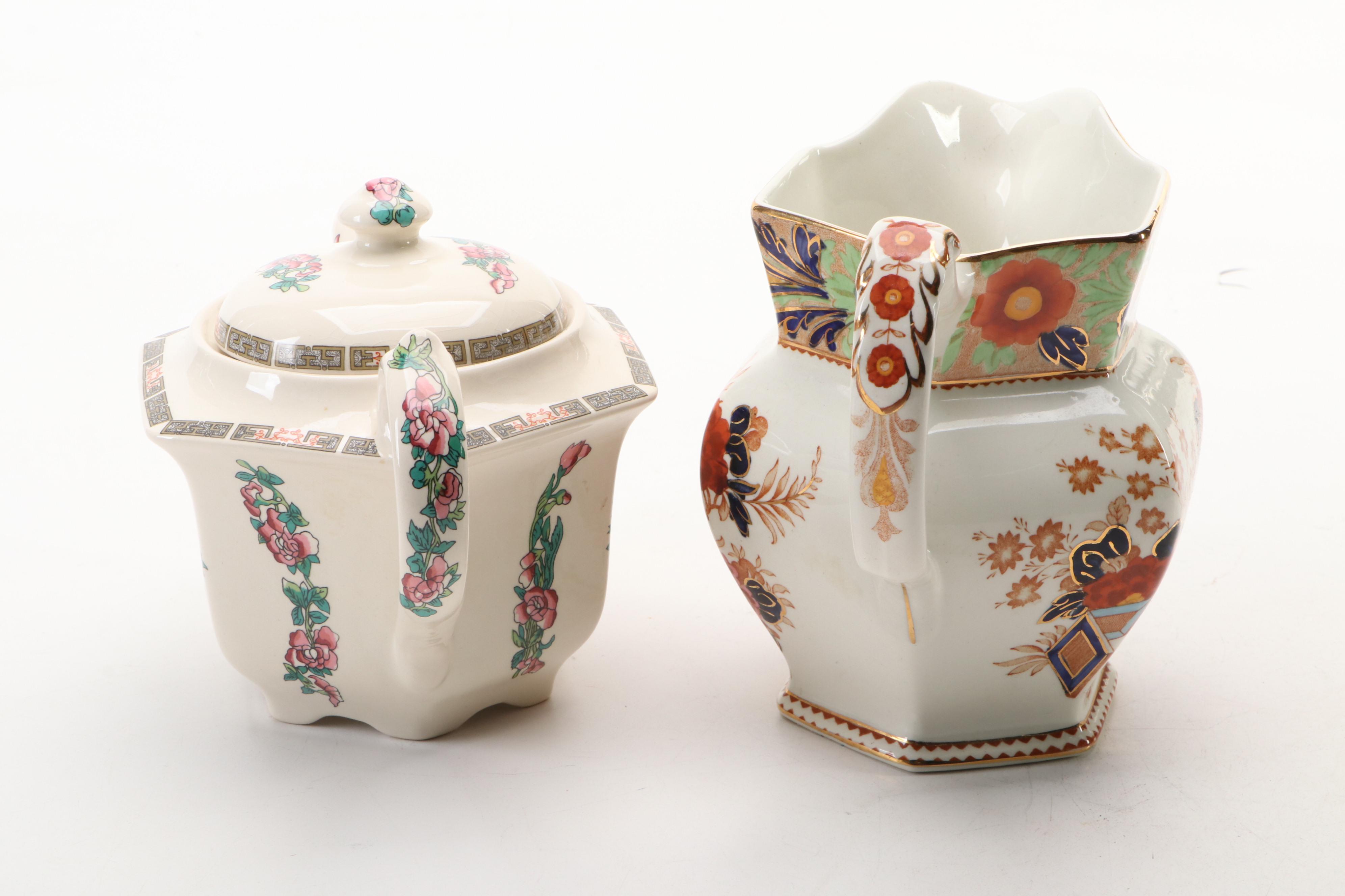 Wood & Sons "Wincaton" Jug with Other English Teapots and Bowl