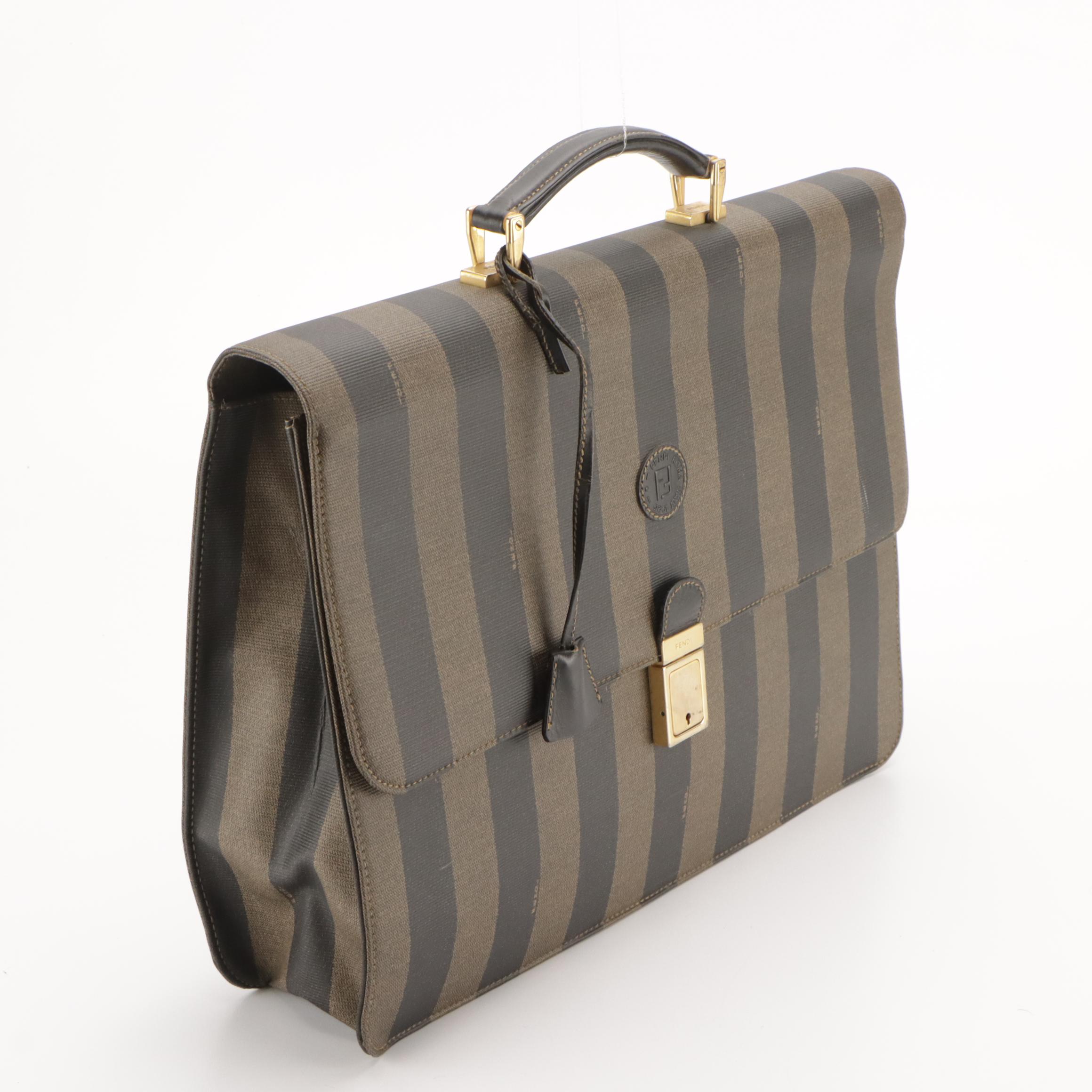 Fendi Top Handle Briefcase Bag in Pequin Stripe Coated Canvas