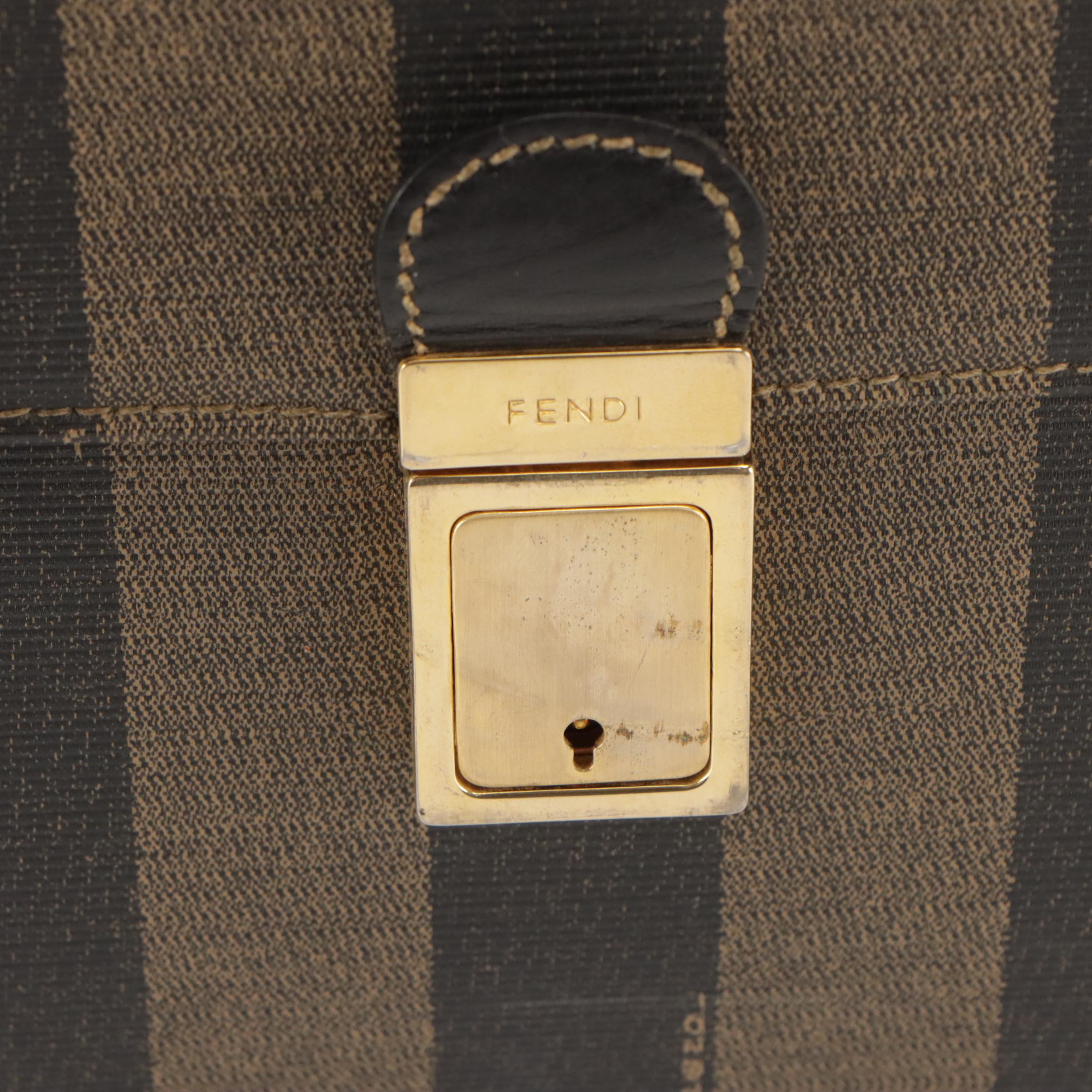Fendi Top Handle Briefcase Bag in Pequin Stripe Coated Canvas