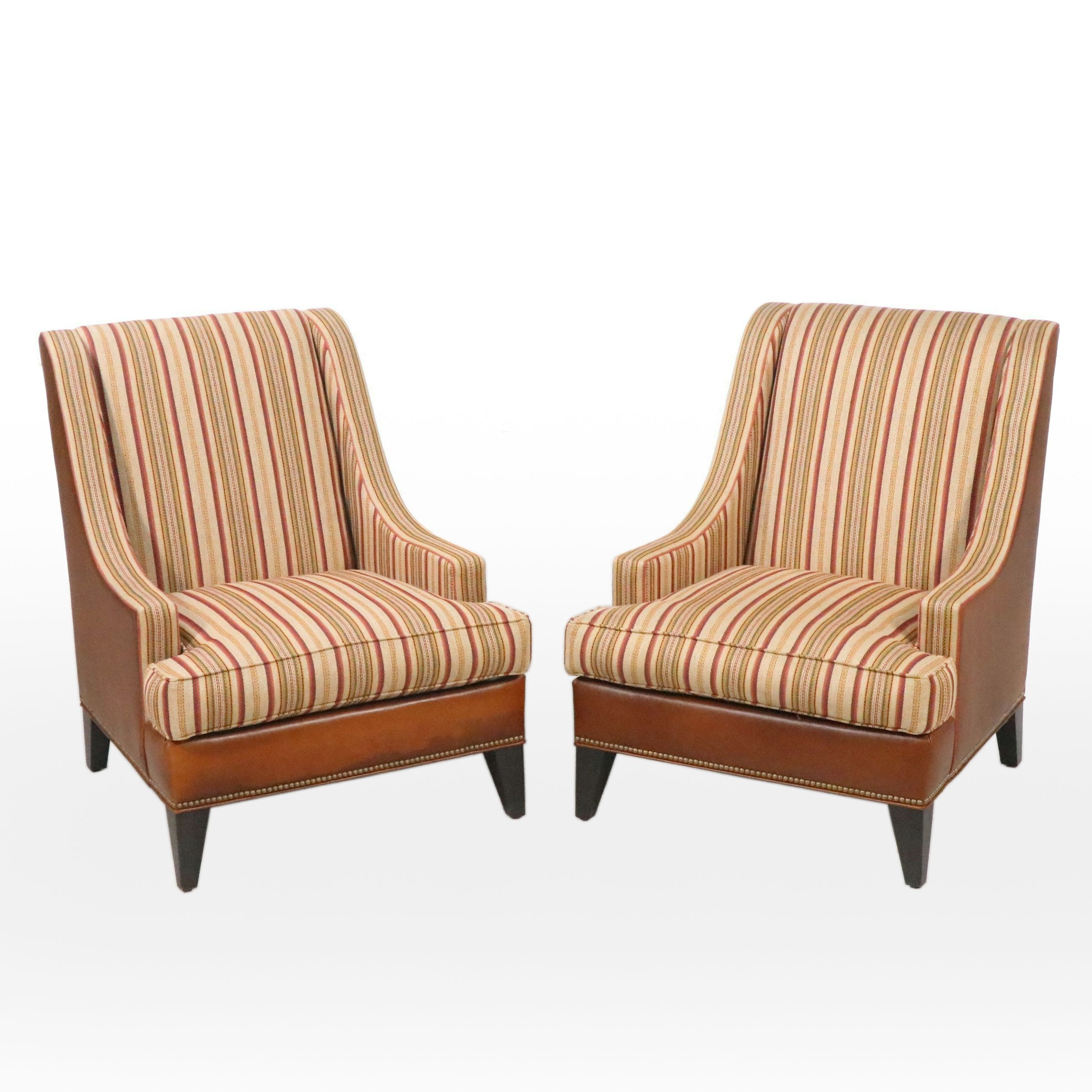 Pair of Ethan Allen Leather and Fabric Upholstered Club Chairs, 2017