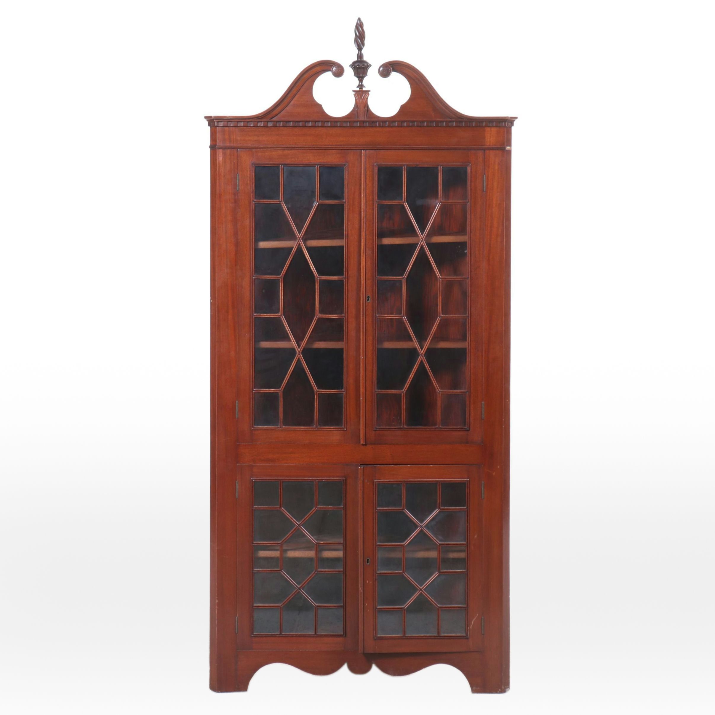 Chippendale Style Mahogany Corner Cabinet, Mid-20th Century