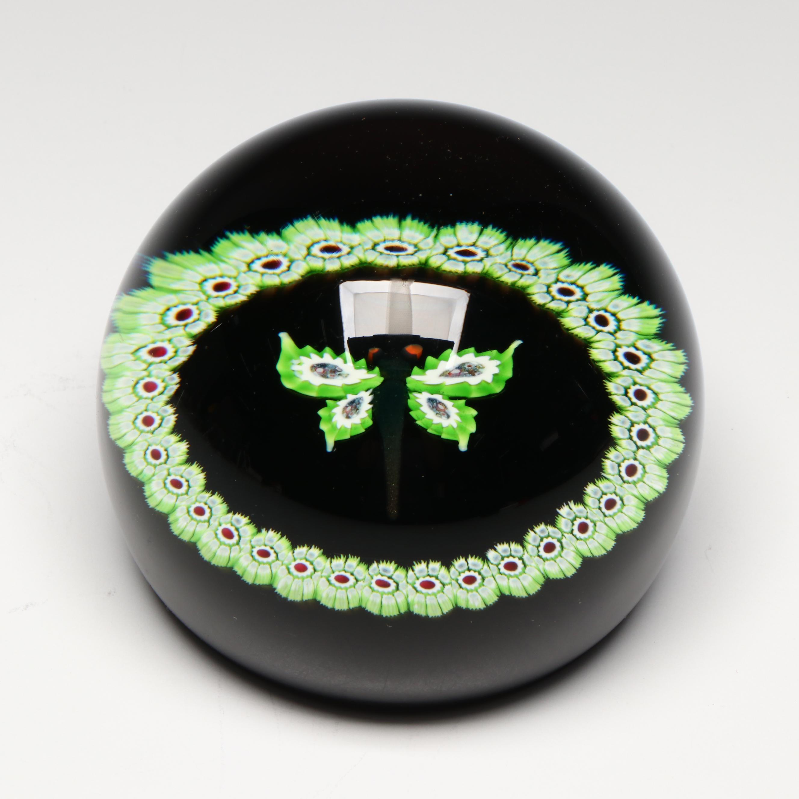 William Manson Handcrafted Dragonfly and Millefiori Scotia Art Glass Paperweight