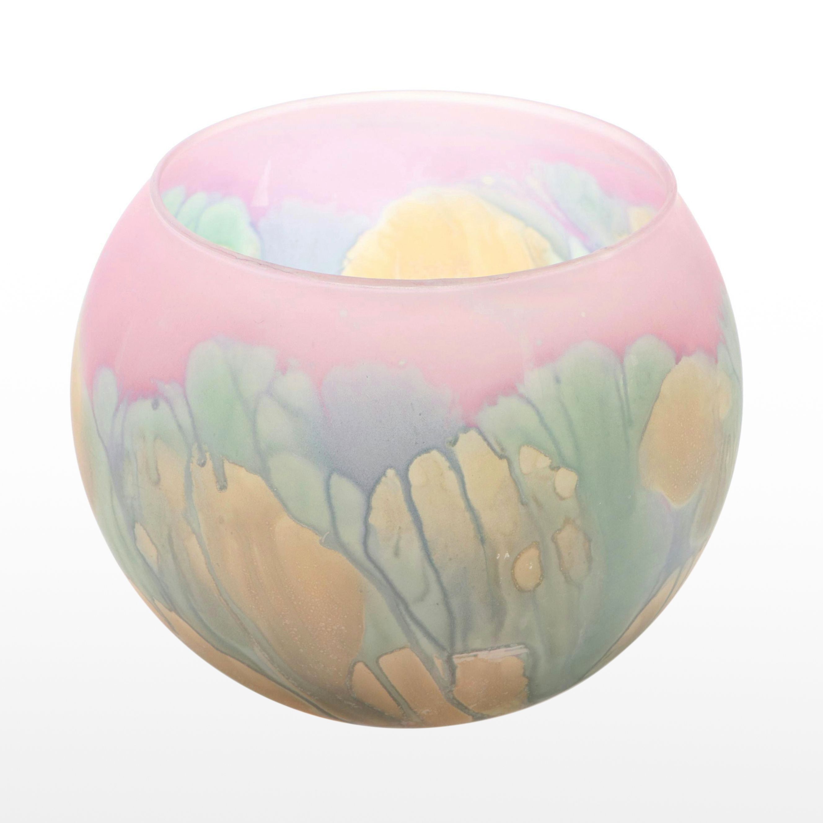 Rueven Painted Art Glass Rose Bowl