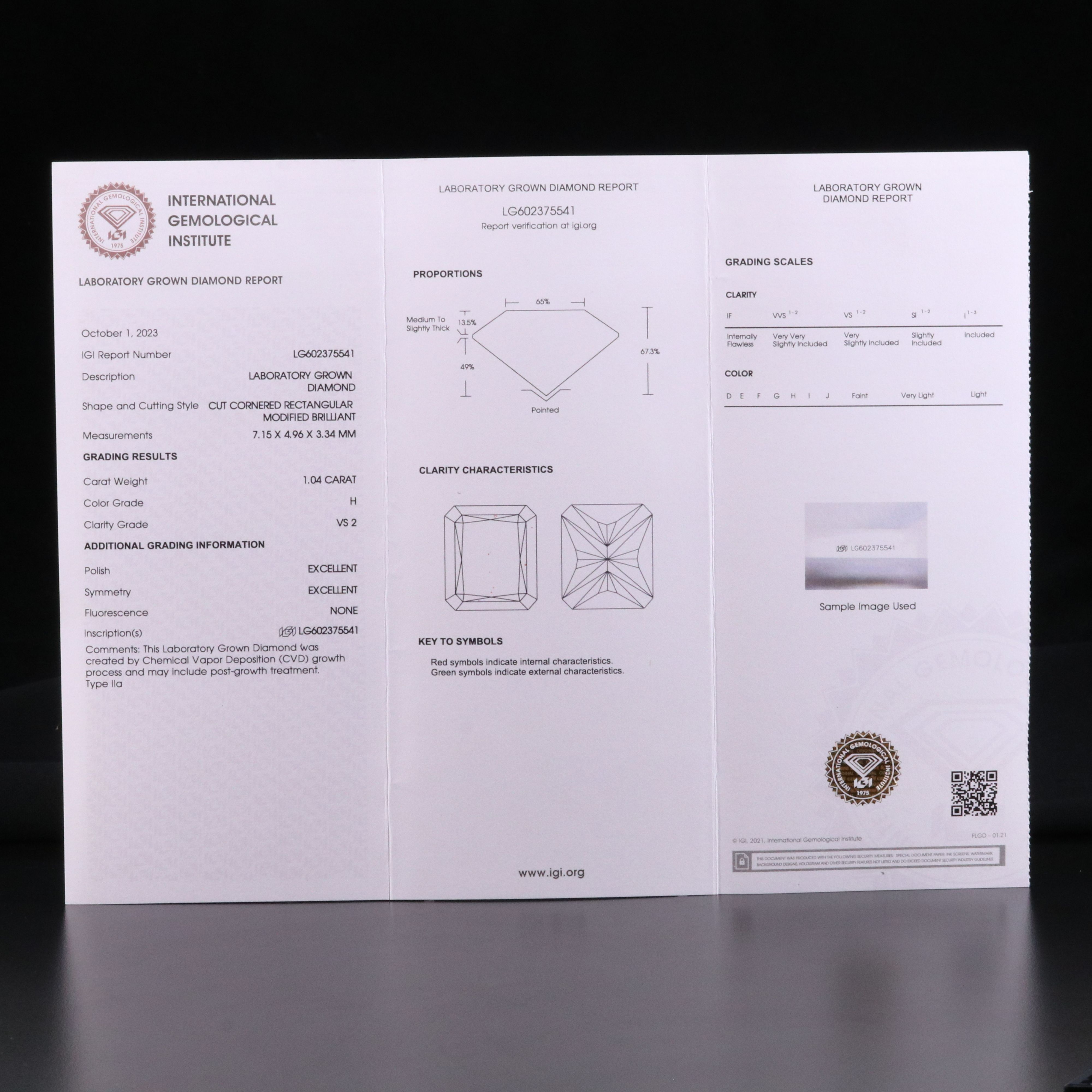 Loose 1.04 CT Lab Grown Diamond with IGI Report