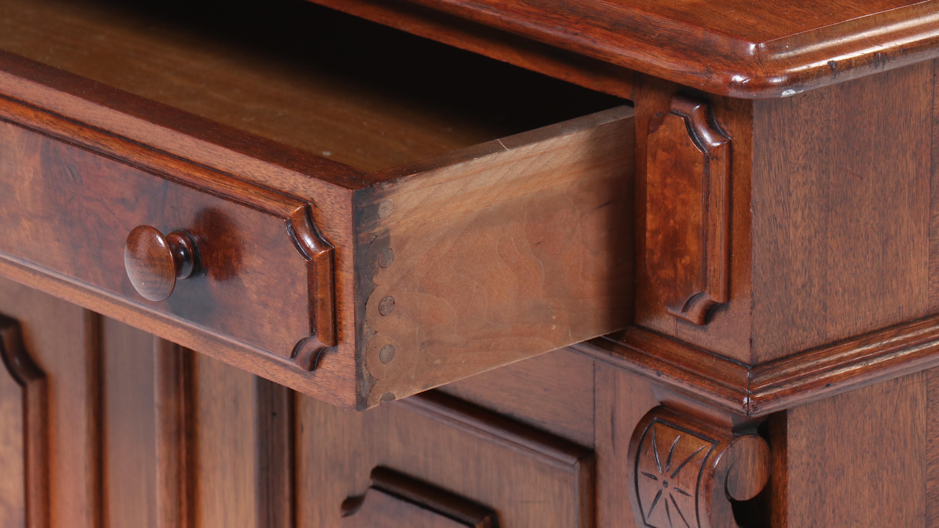 Victorian Burl Wood and Walnut Drop-Front Secretary Desk, 19th Century
