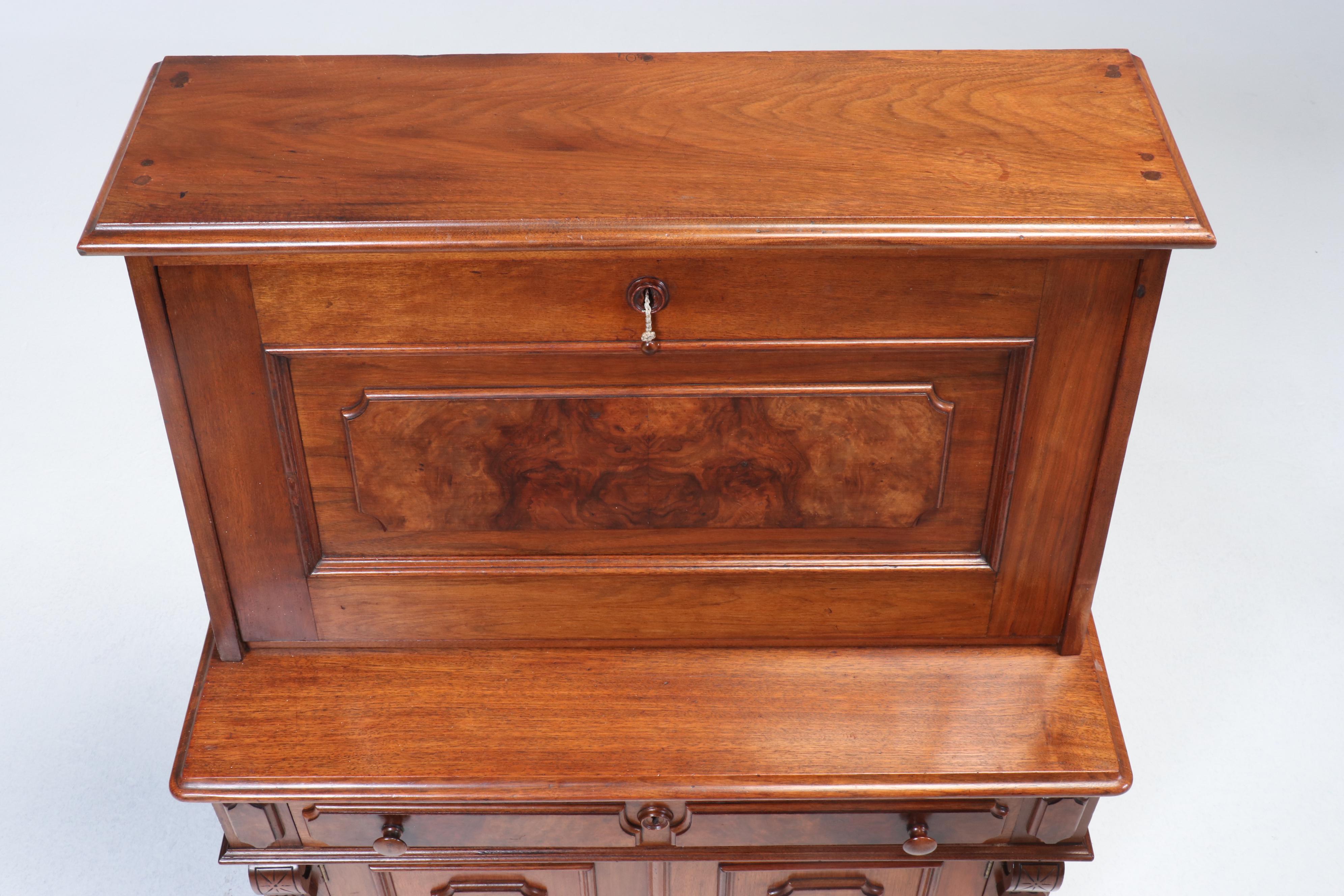 Victorian Burl Wood and Walnut Drop-Front Secretary Desk, 19th Century