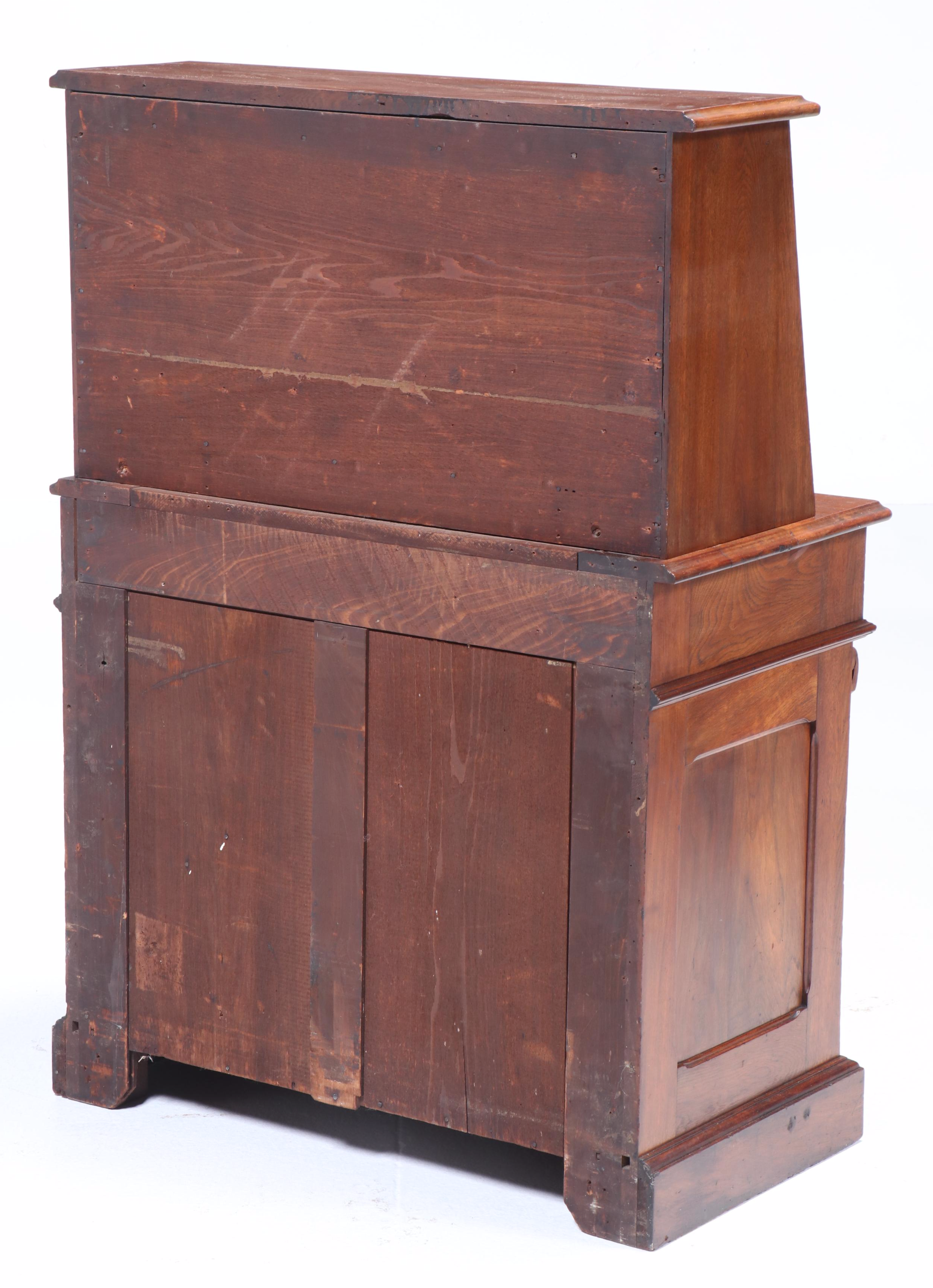 Victorian Burl Wood and Walnut Drop-Front Secretary Desk, 19th Century