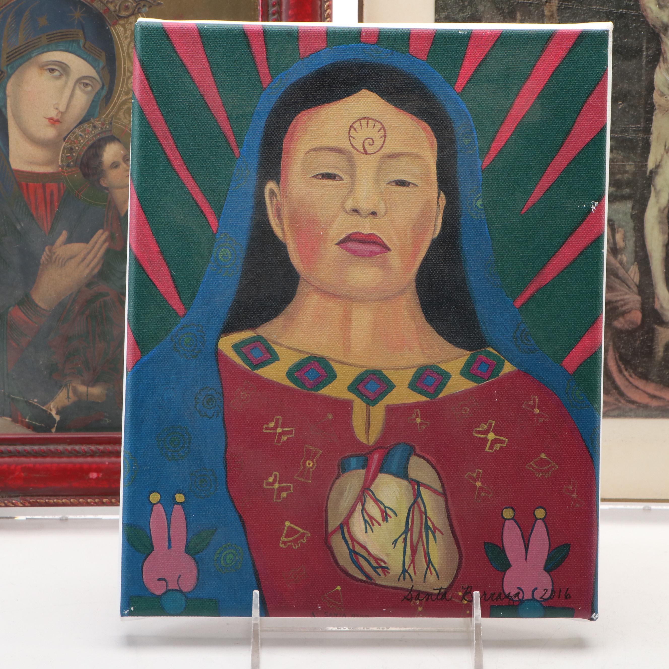 "Virgen con Corazon y Maguey" After Santa Barraza and Religious Art Collection