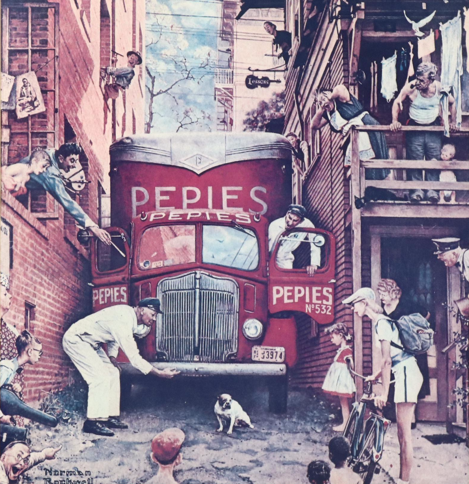 Offset Lithograph After Norman Rockwell "Road Block"