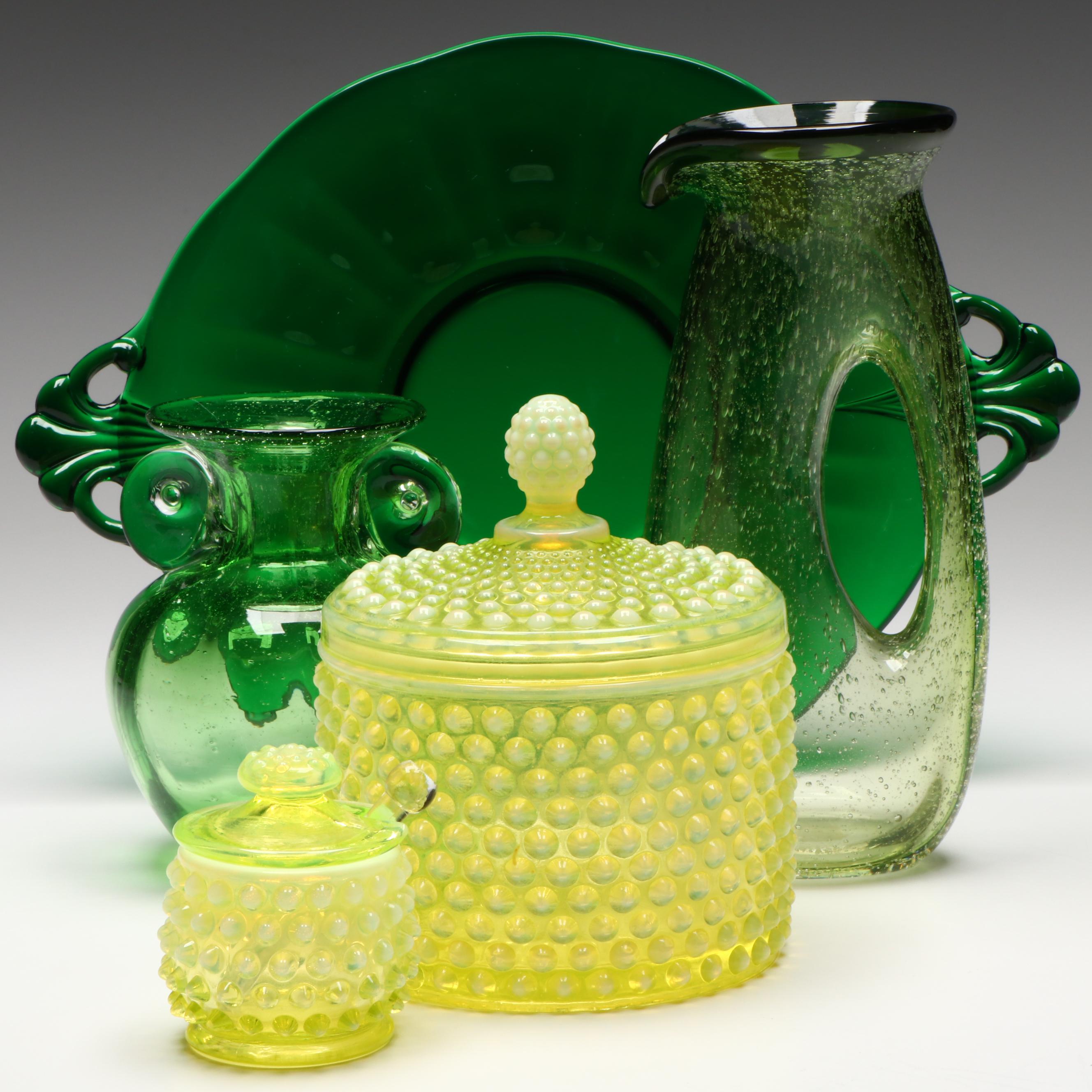 Imperial with Other Vaseline Glass Hobnail Jars with Tableware