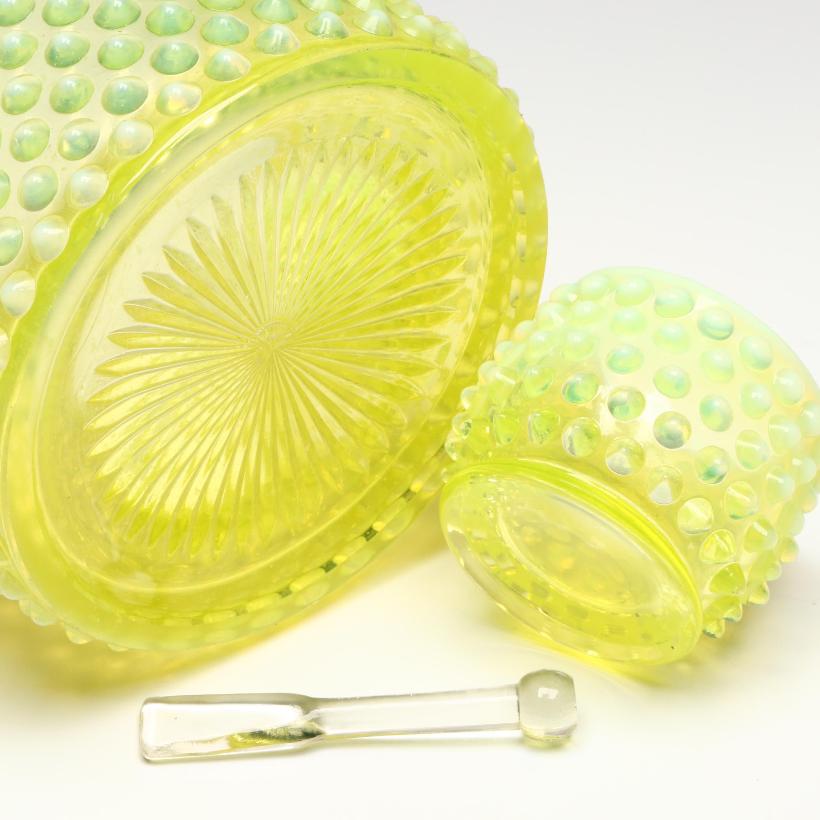 Imperial with Other Vaseline Glass Hobnail Jars with Tableware