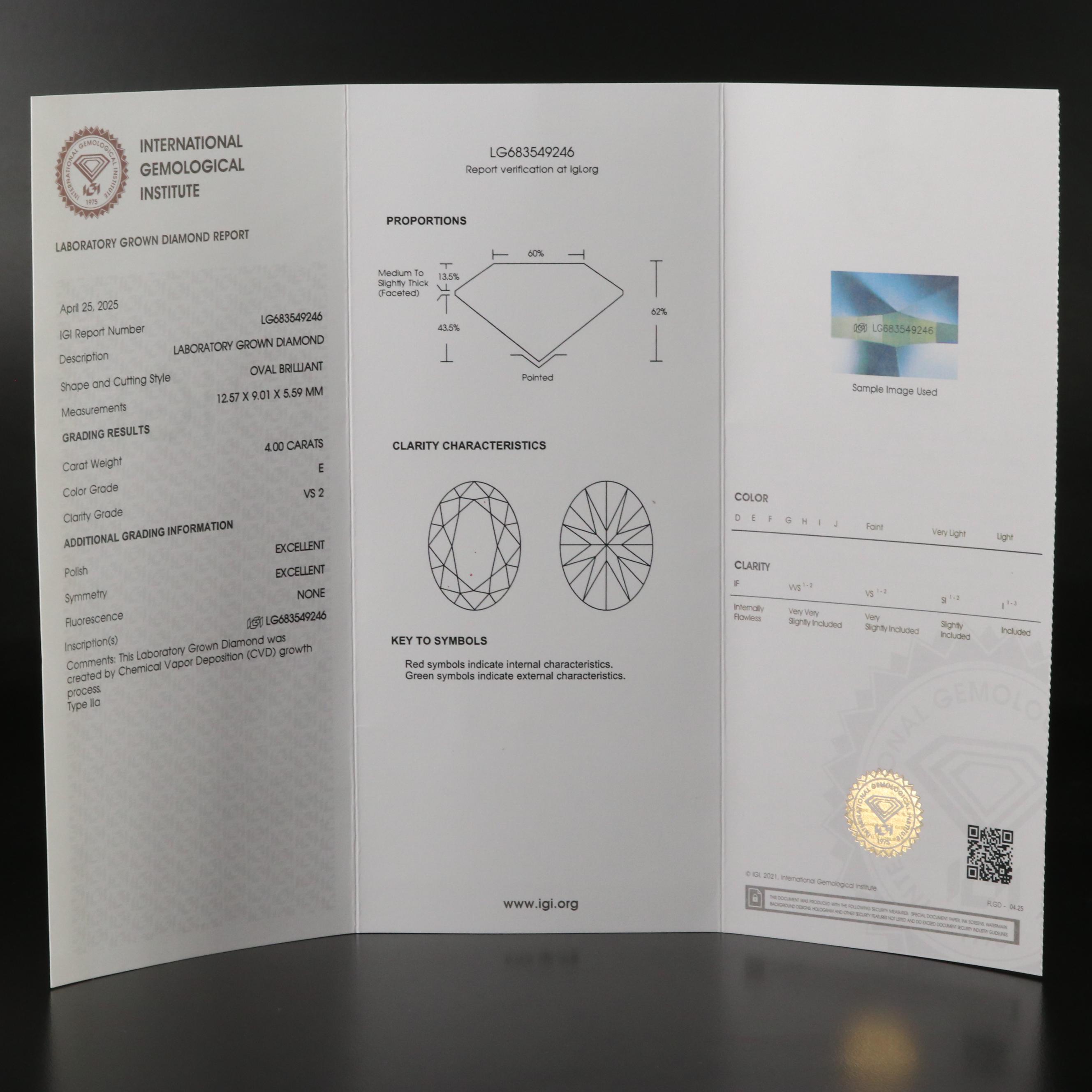 14K 4.00 CT Lab Grown Diamond Solitaire Ring with IGI Report