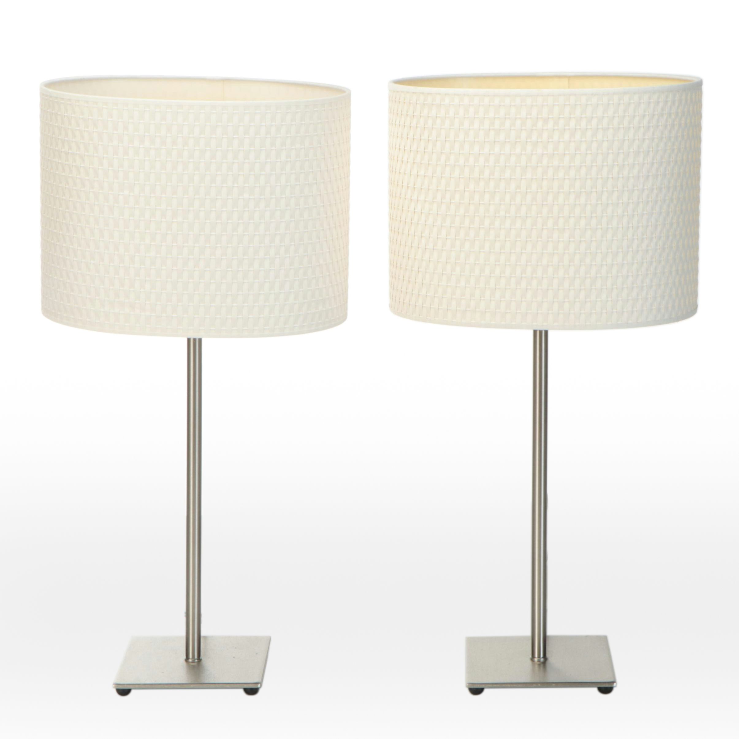 IKEA "ALÄNG" Brushed Silver Table Lamps with Woven Paper Shades