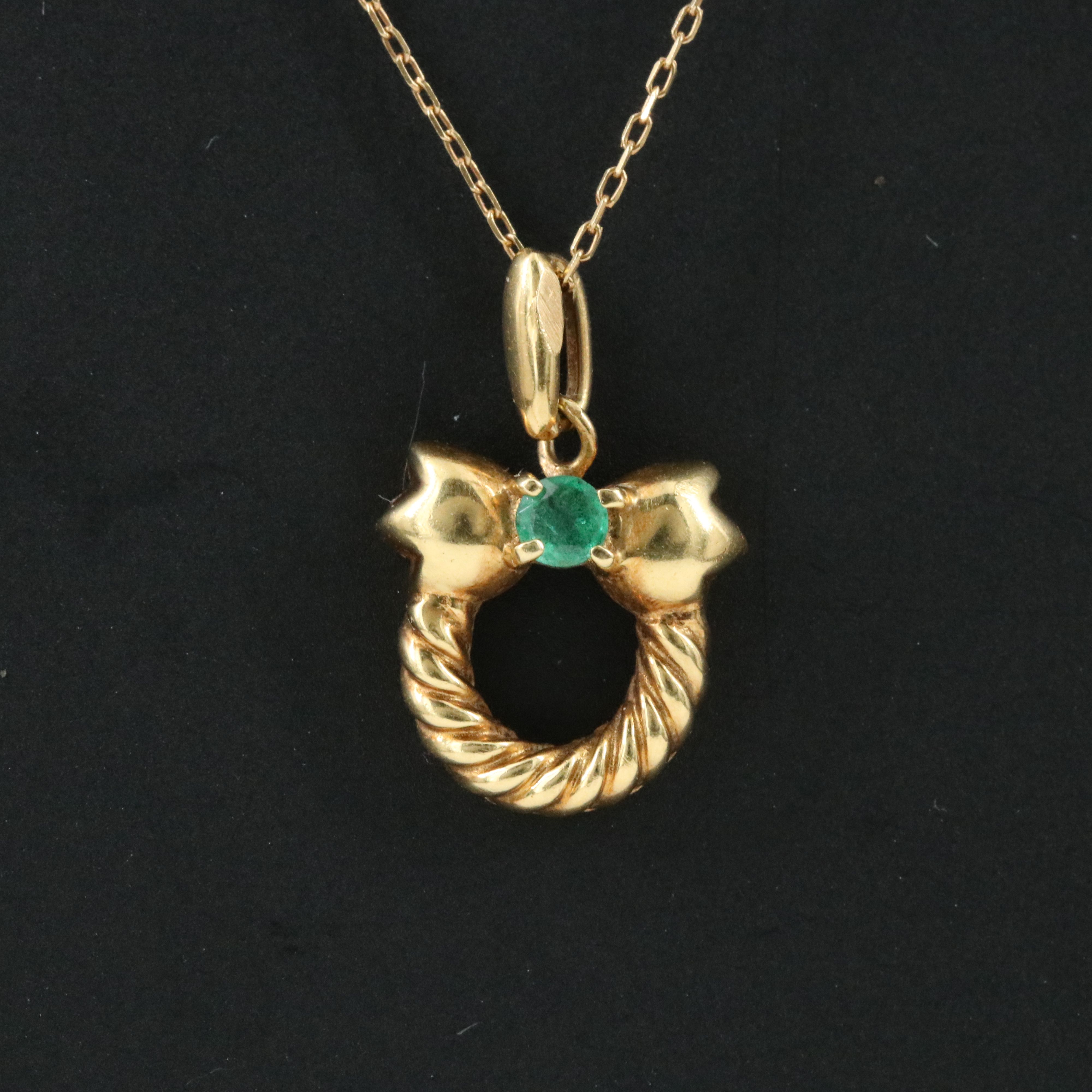 Dior 18K Wreath Pendant Necklace with Emerald Accent