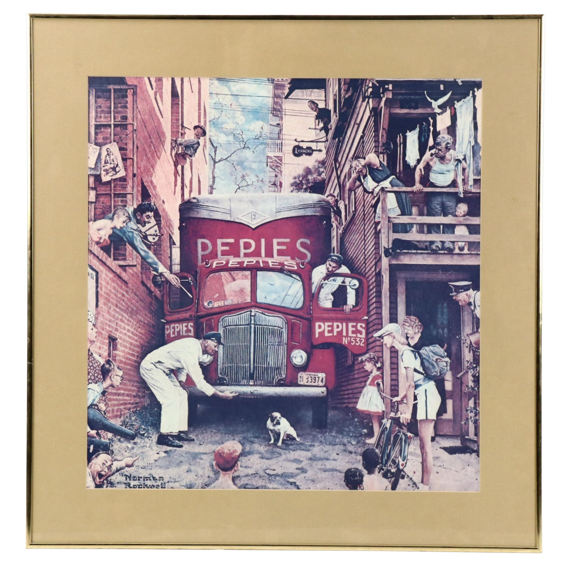 Offset Lithograph After Norman Rockwell "Road Block"