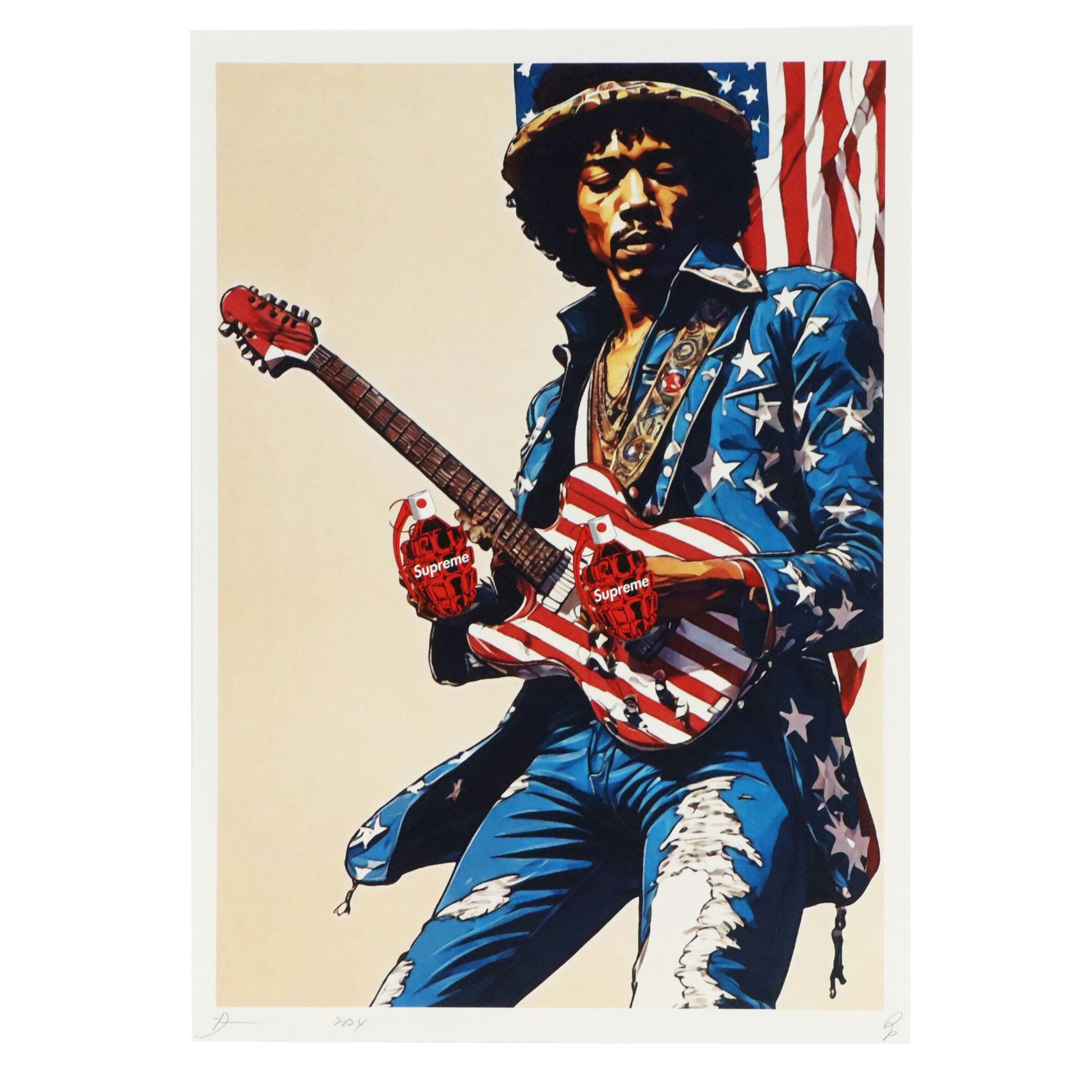 Death NYC Graphic Digital Print Homage to Jimi Hendrix x Supreme, 2024