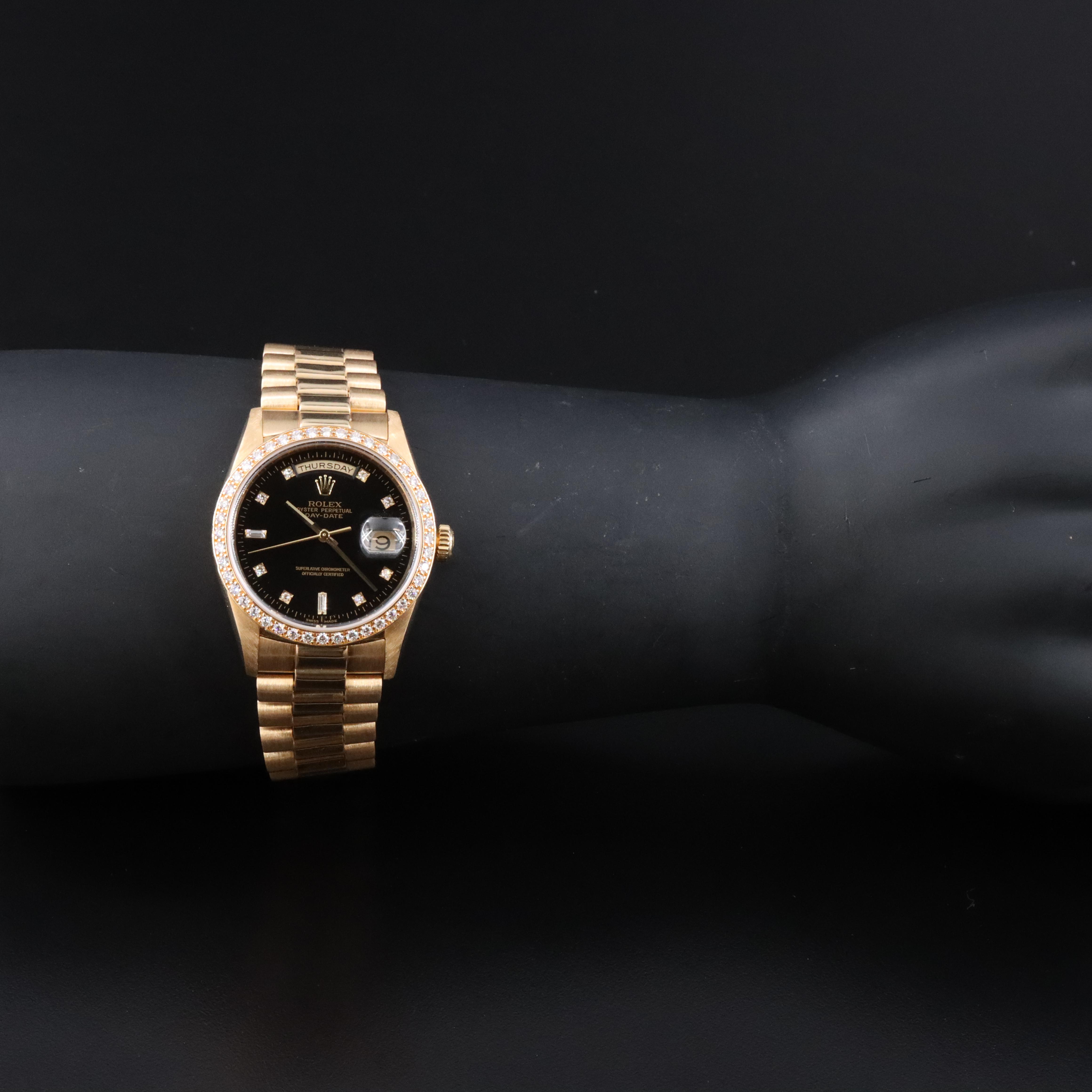 Rolex Day-Date 18238 Custom 1 CTW Diamond 18K Gold 36mm Automatic Watch