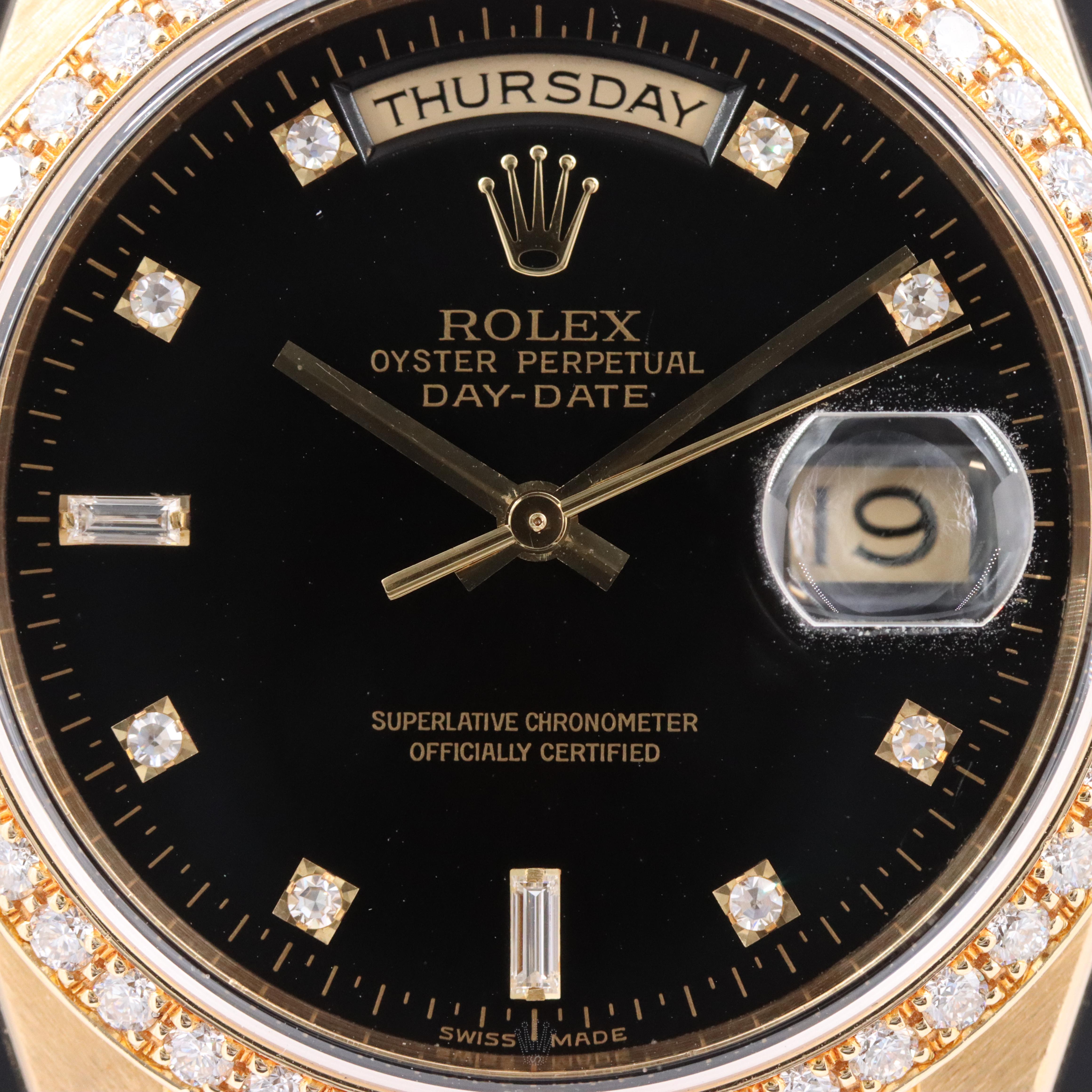 Rolex Day-Date 18238 Custom 1 CTW Diamond 18K Gold 36mm Automatic Watch