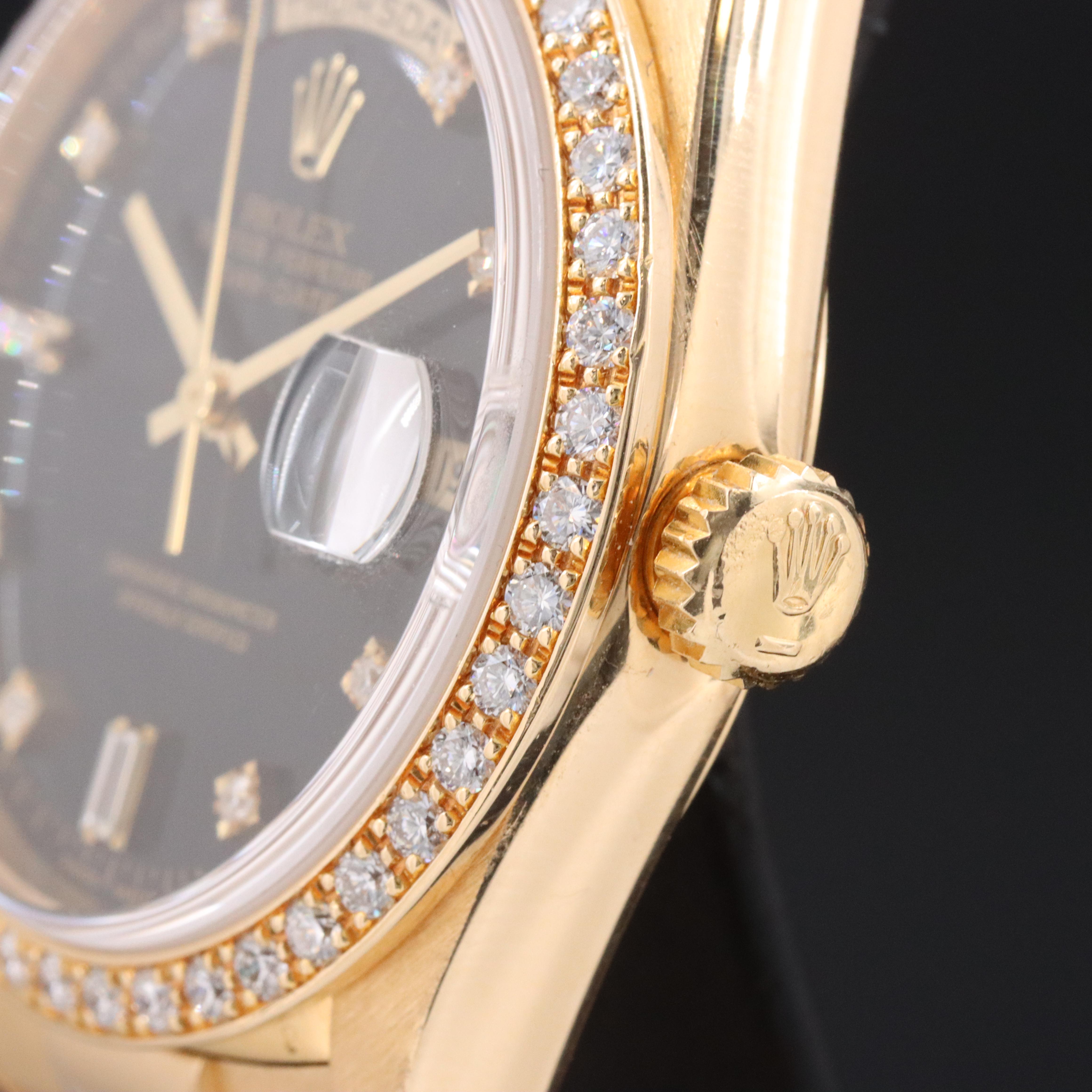 Rolex Day-Date 18238 Custom 1 CTW Diamond 18K Gold 36mm Automatic Watch