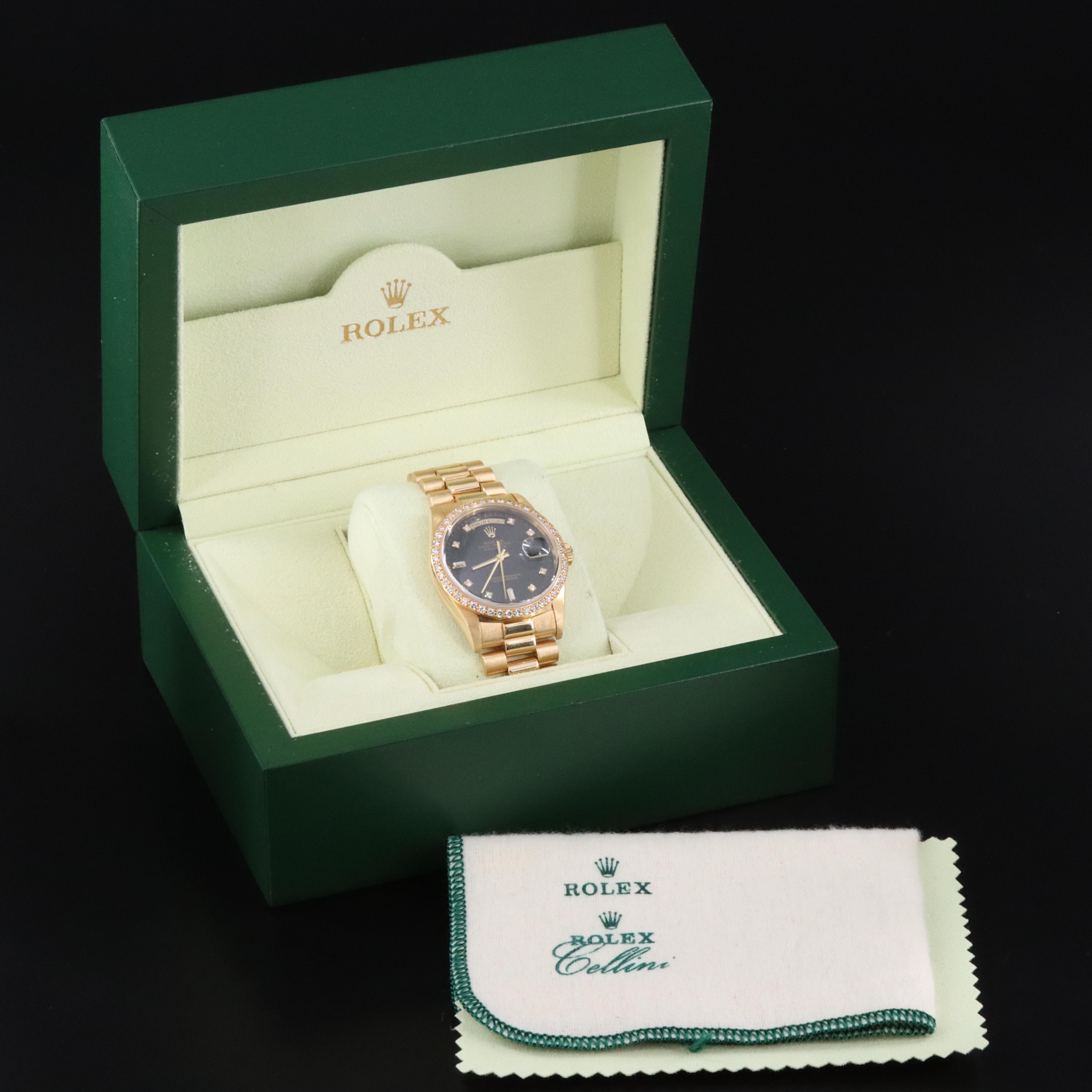 Rolex Day-Date 18238 Custom 1 CTW Diamond 18K Gold 36mm Automatic Watch