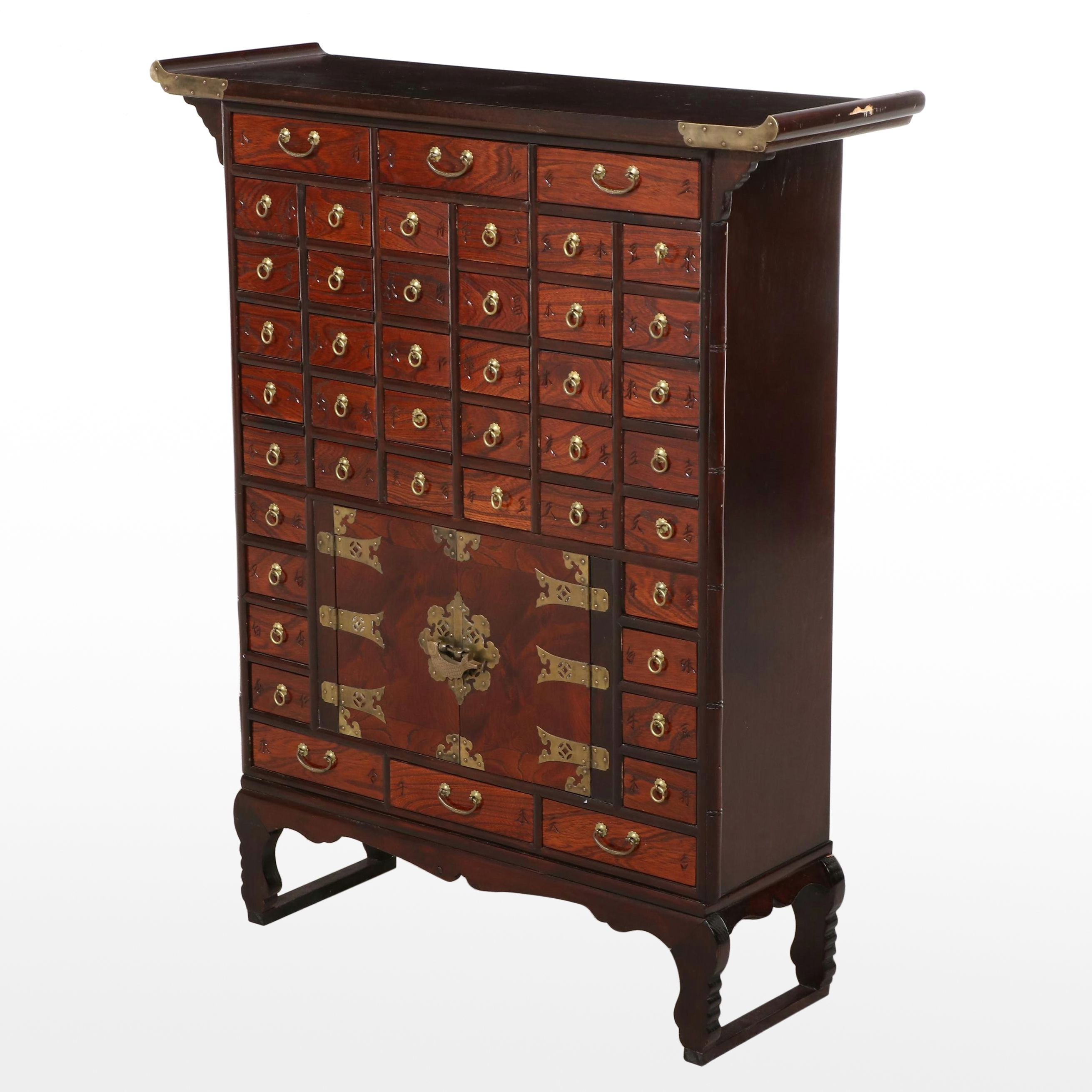 Korean Brass-Mounted Elm Forty Four-Drawer Apothecary Cabinet