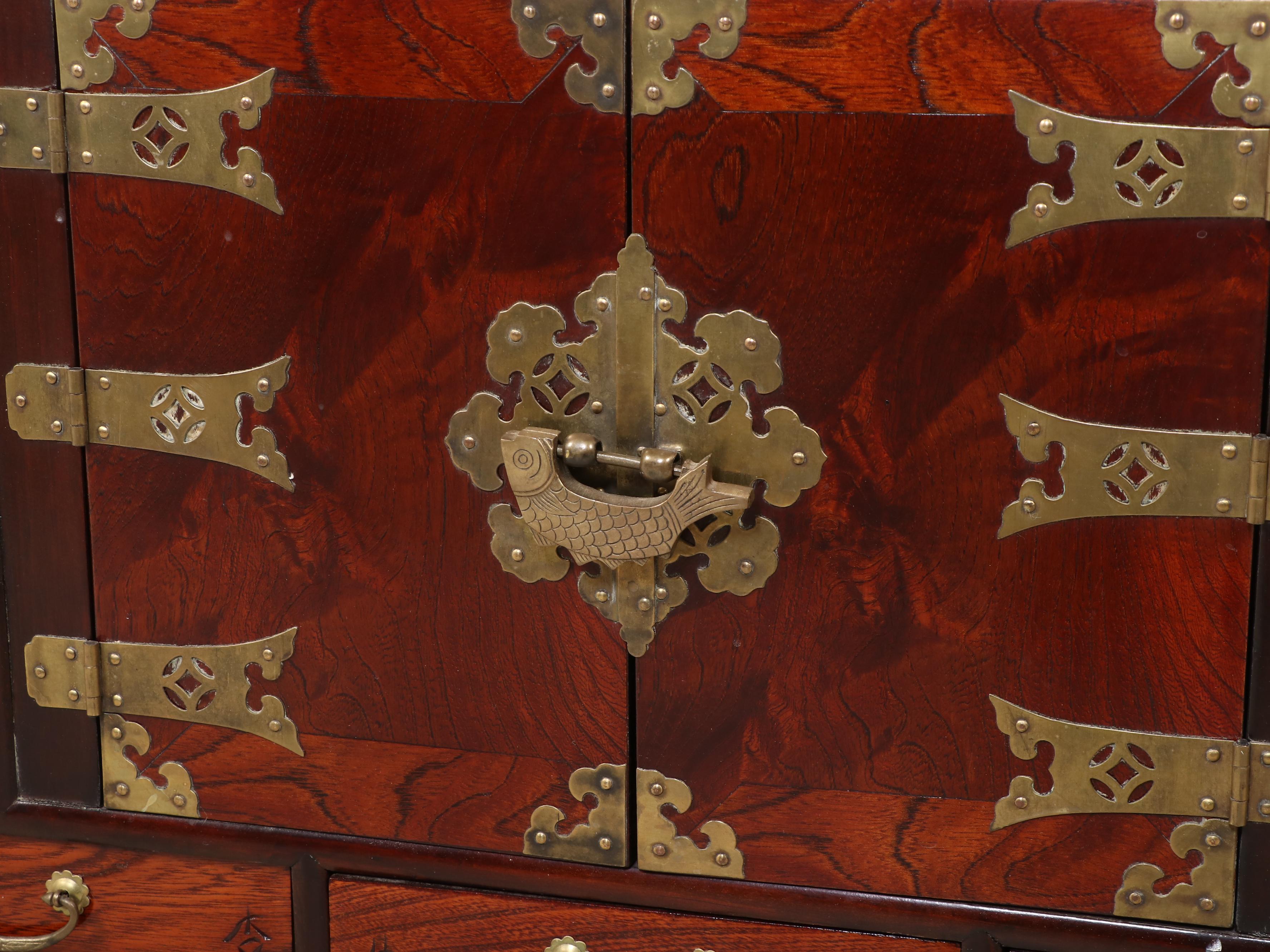 Korean Brass-Mounted Elm Forty Four-Drawer Apothecary Cabinet