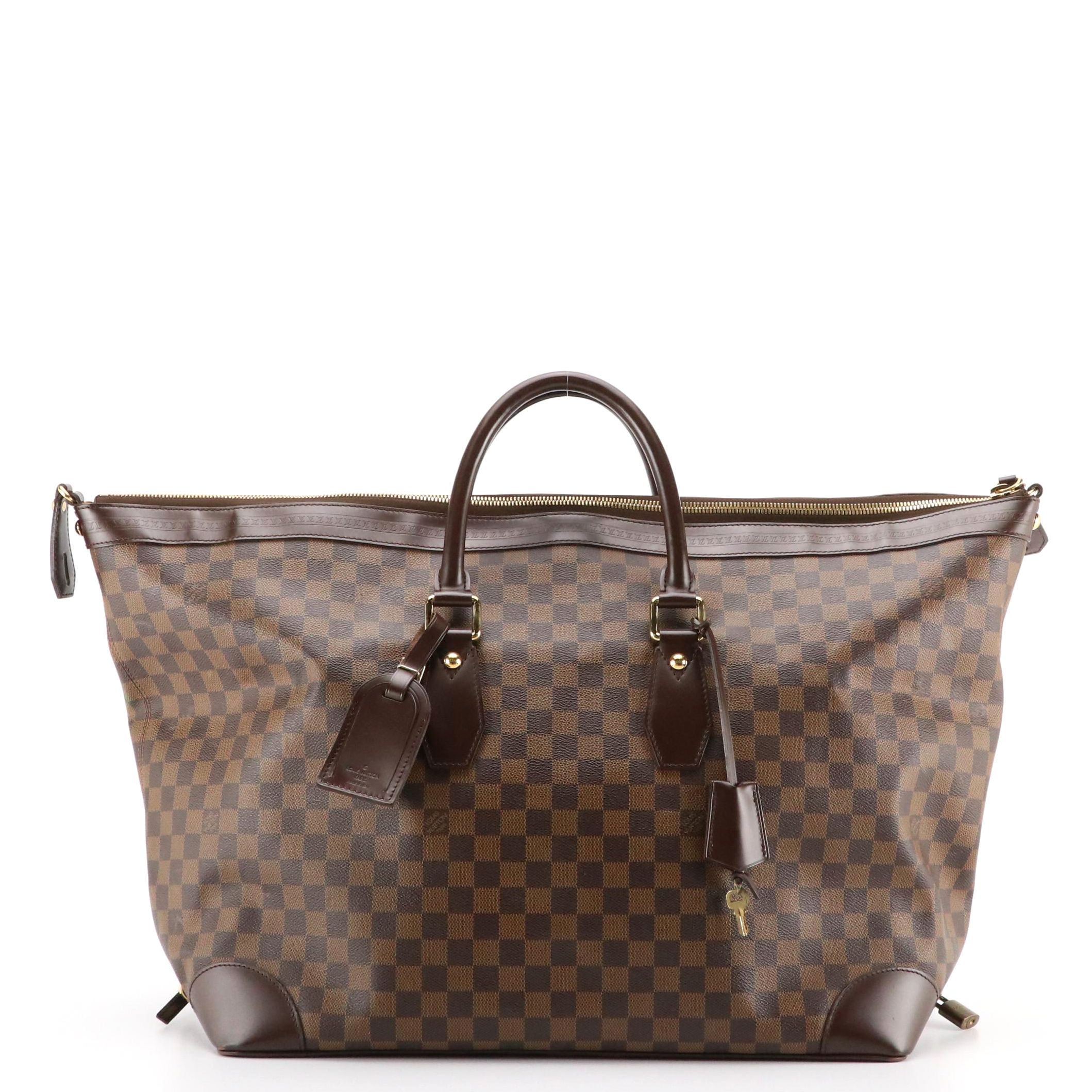 Louis Vuitton Large Vaslav Zip Top Travel Bag in Damier Ebene Canvas and Leather