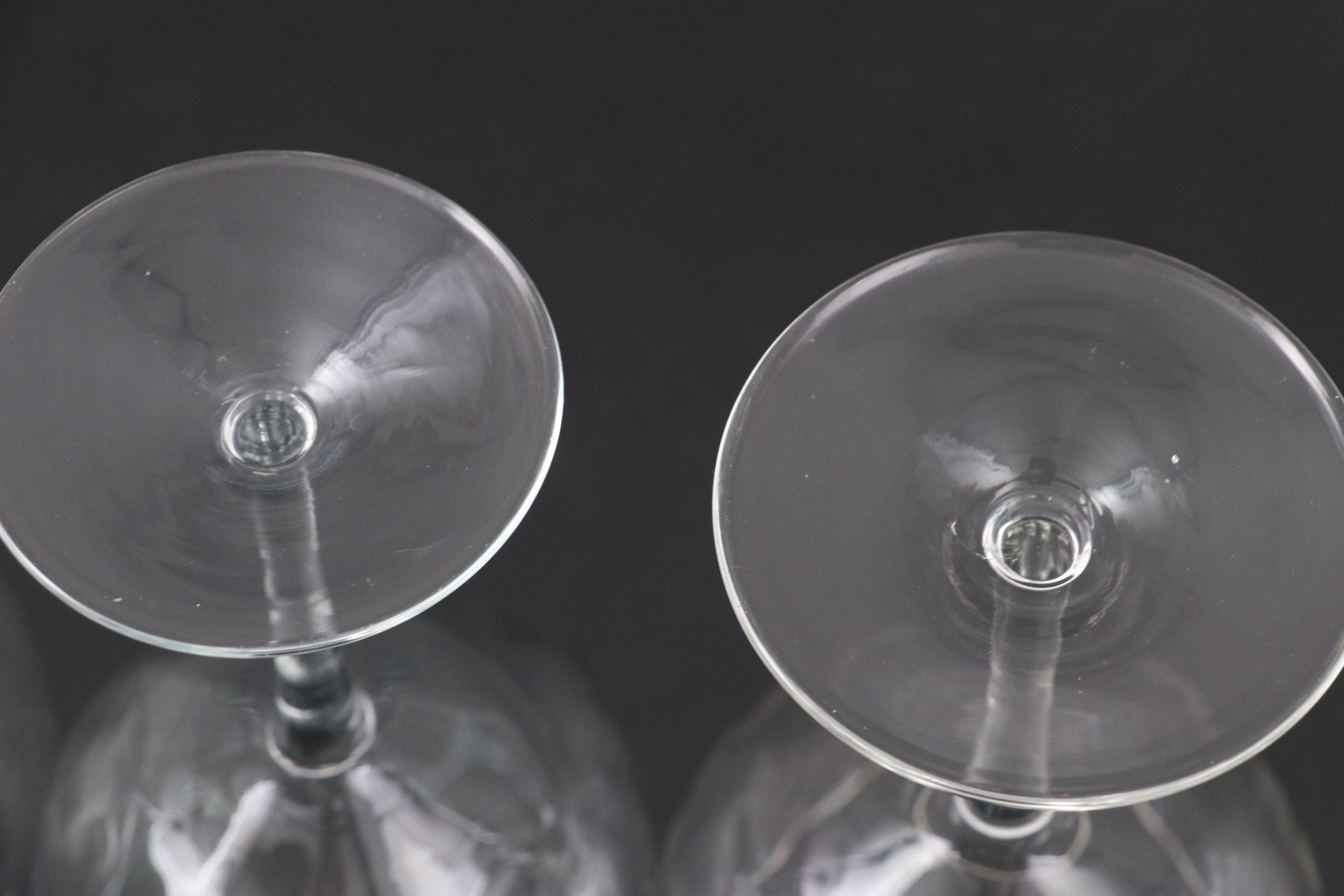 Glass Swirl and Flat Sphere Wine Glasses with Glass Bubble Stem Shot Glasses