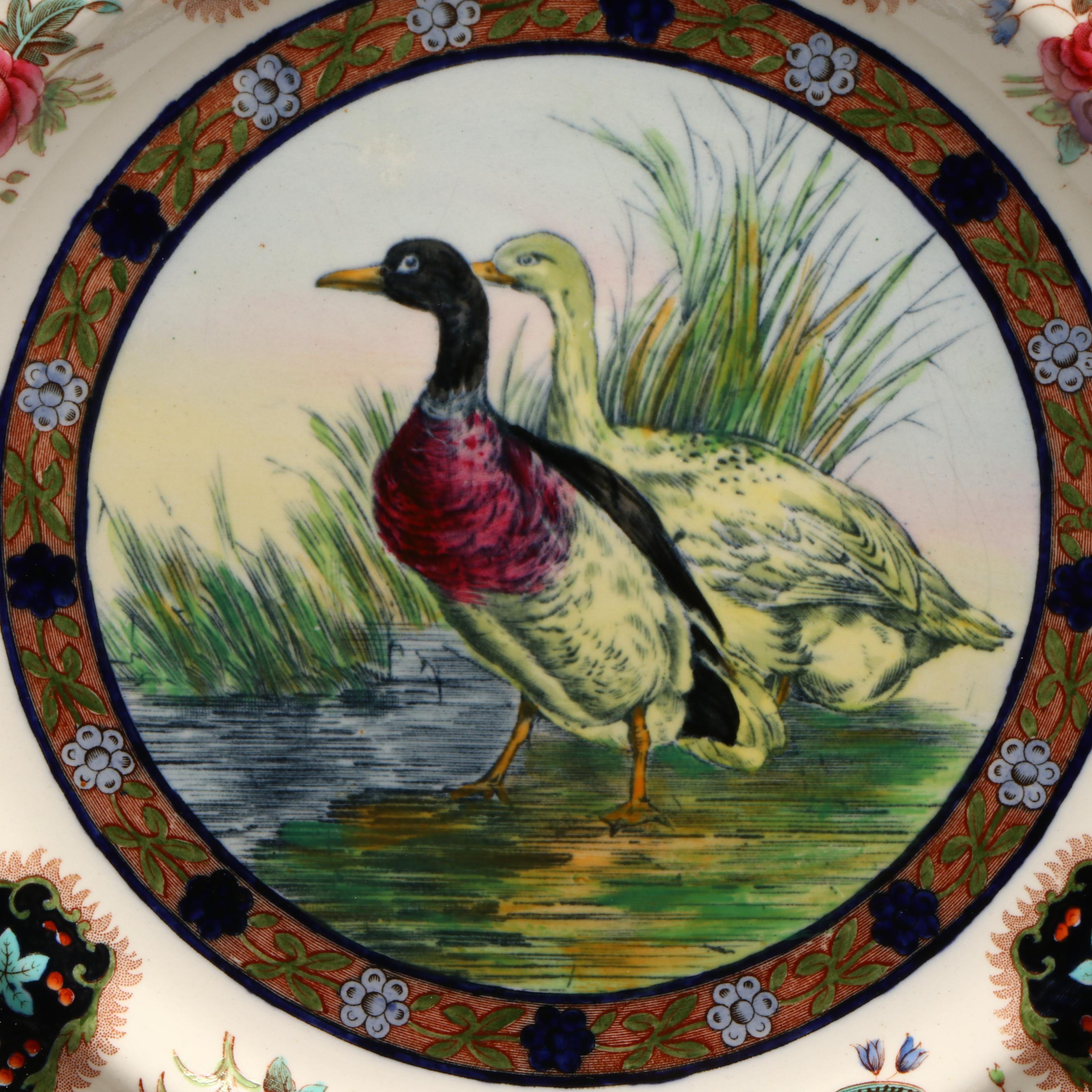 Copeland Spode "Upland Game" Hand-Tinted Turkey Platter and Game Bird Plates