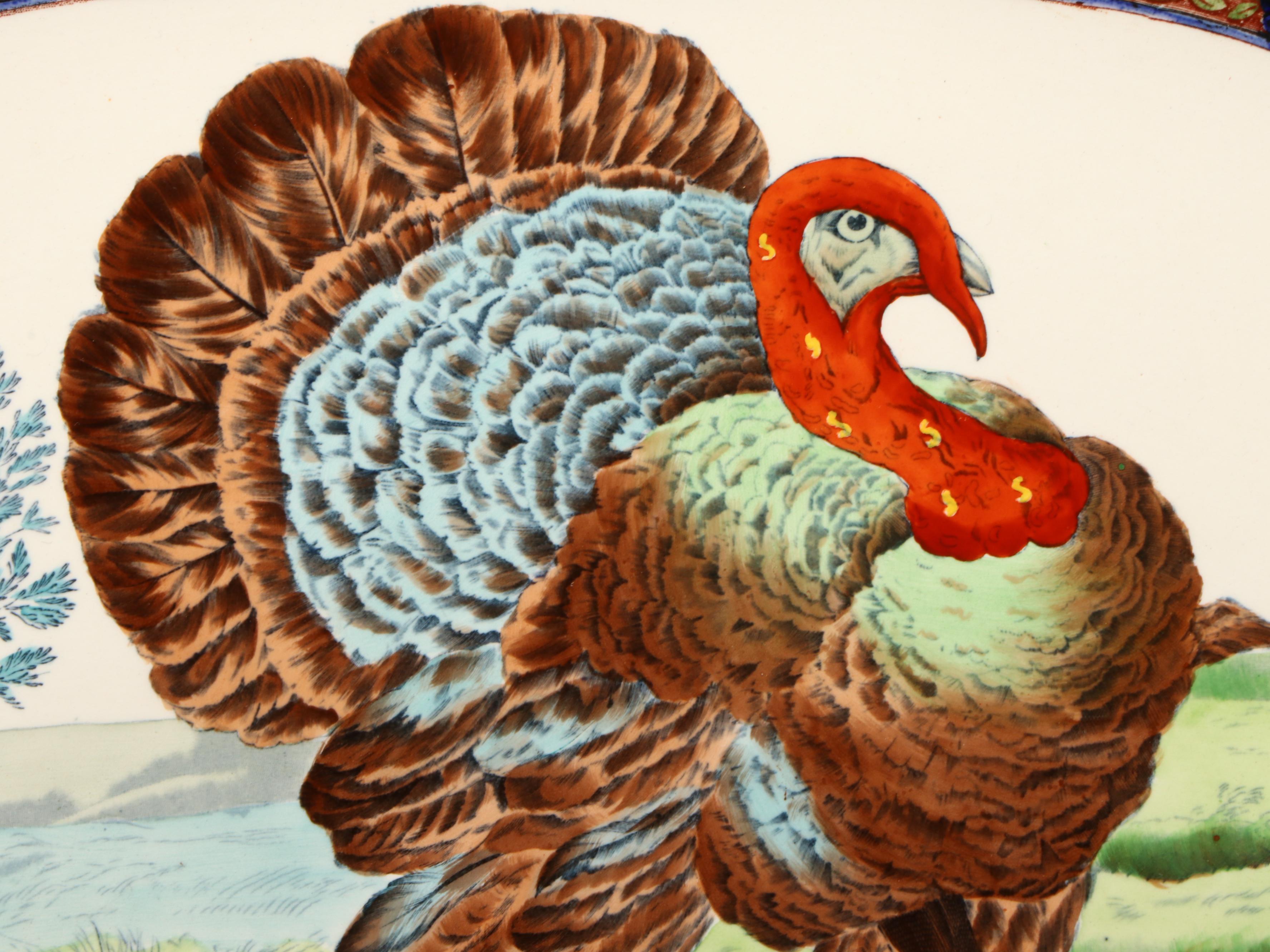 Copeland Spode "Upland Game" Hand-Tinted Turkey Platter and Game Bird Plates