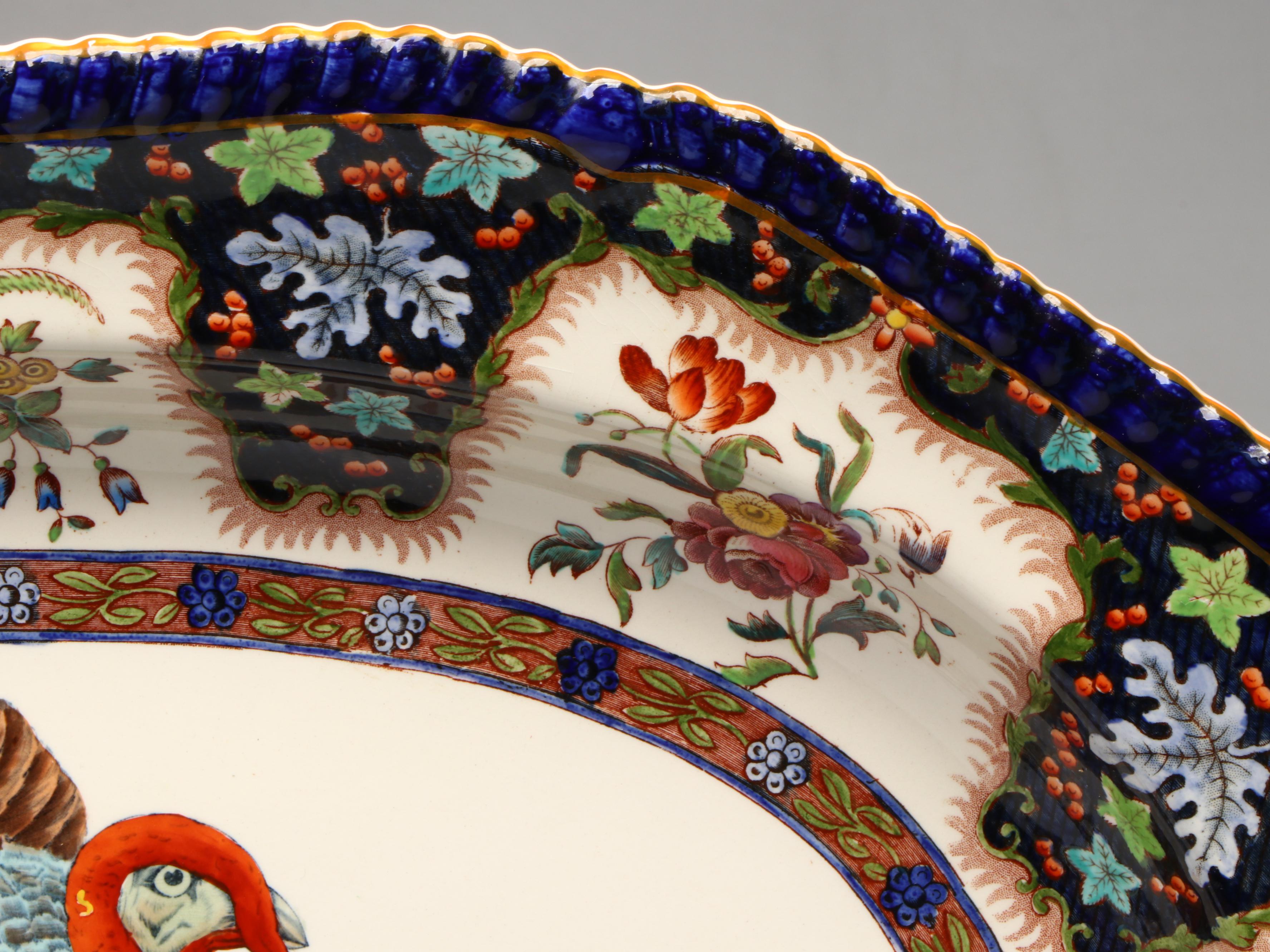 Copeland Spode "Upland Game" Hand-Tinted Turkey Platter and Game Bird Plates