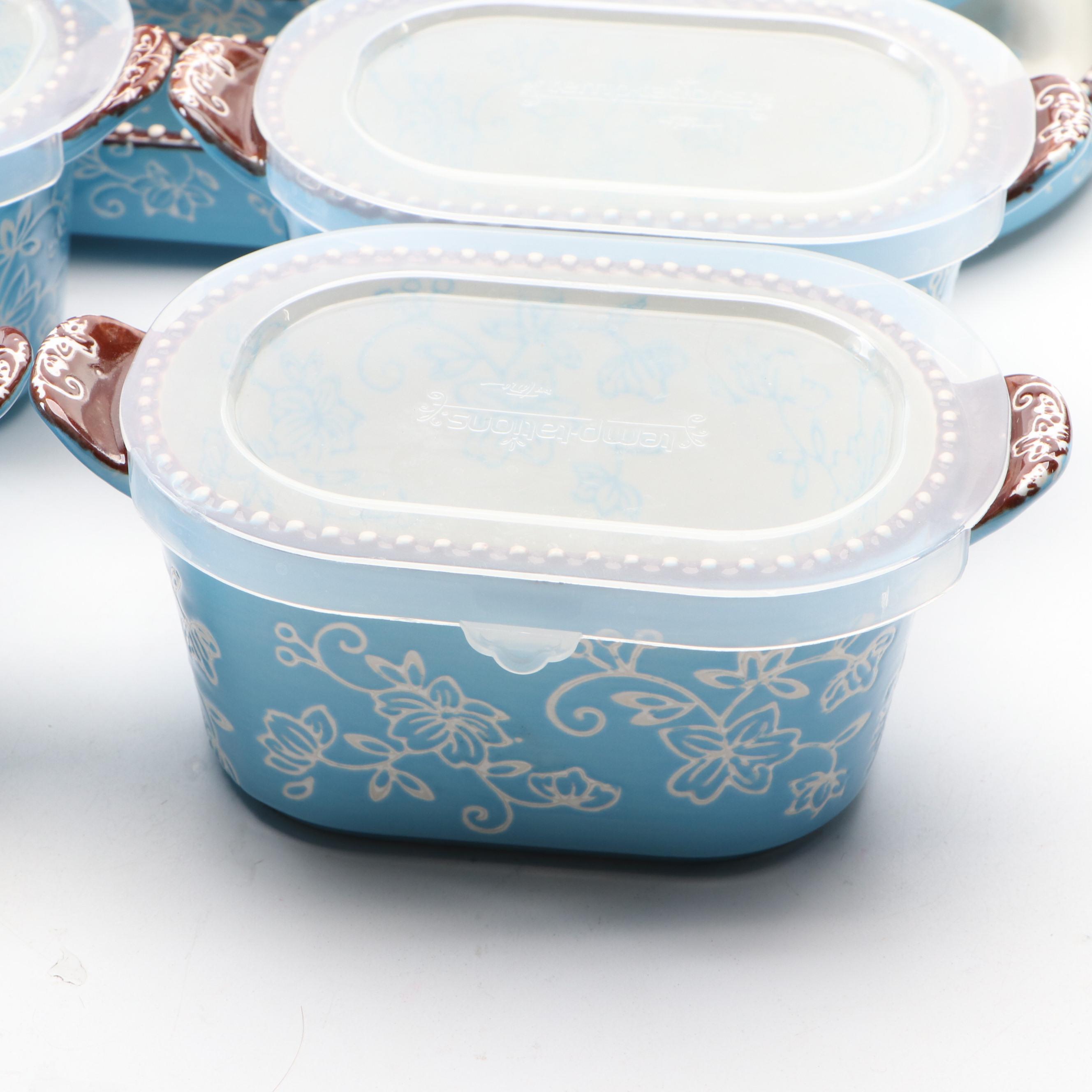 Temptations by Tara "Floral Lace" Ceramic Bakeware with Lids and Racks