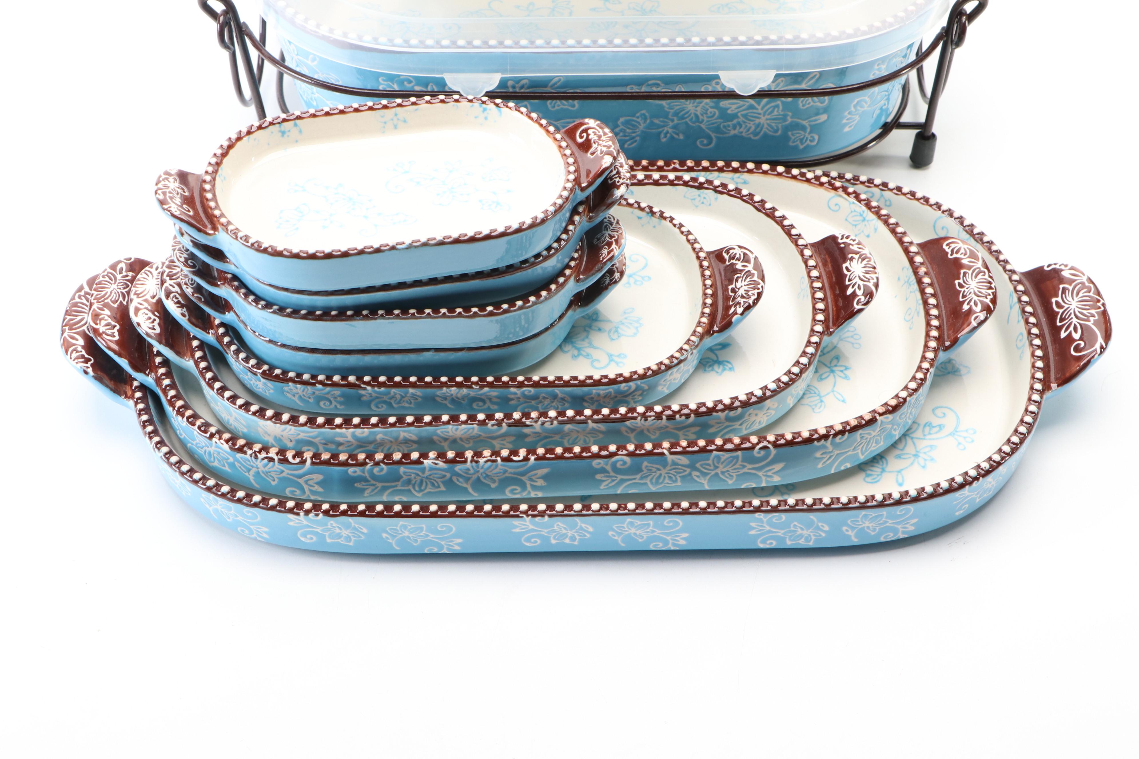 Temptations by Tara "Floral Lace" Ceramic Bakeware with Lids and Racks