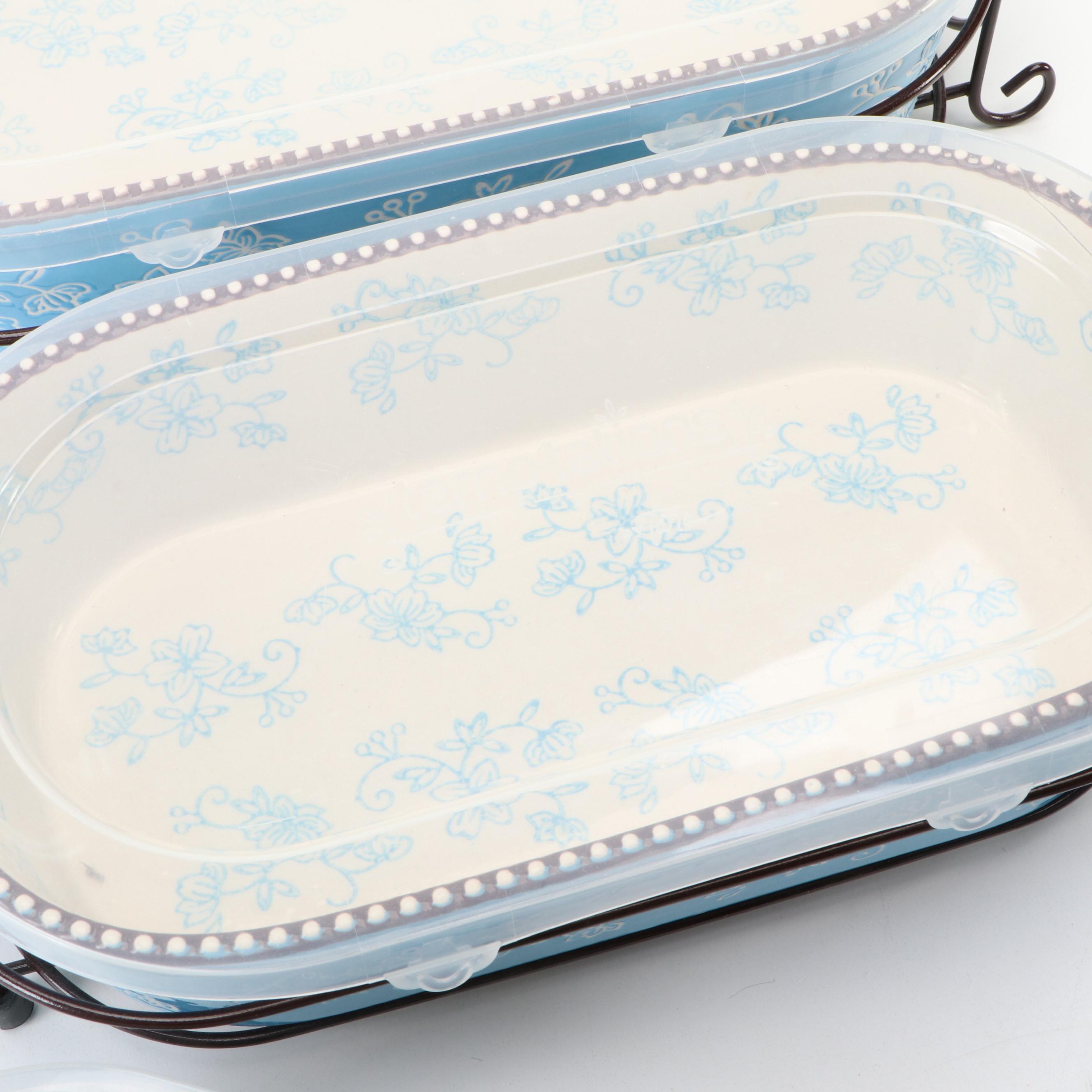 Temptations by Tara "Floral Lace" Ceramic Bakeware with Lids and Racks