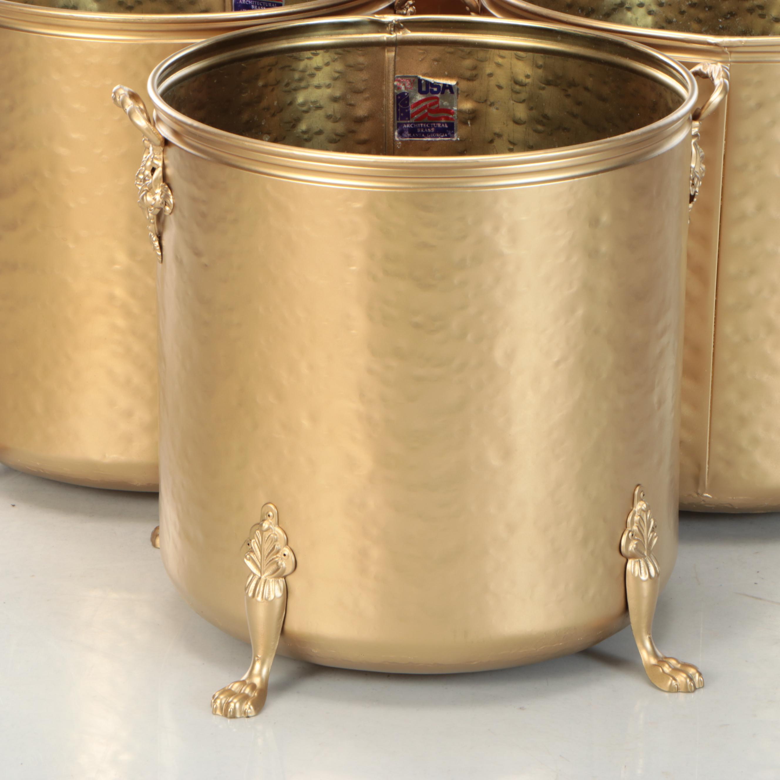 Set of Five Georgian Style Hammered Brass Planters with Paw Feet