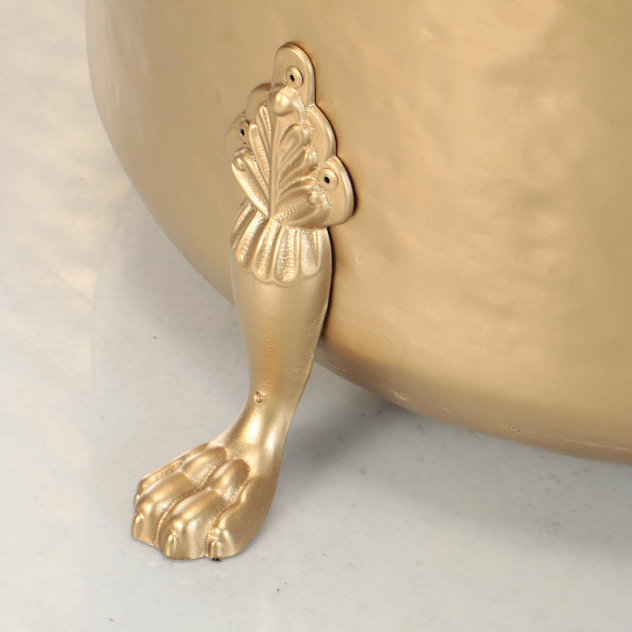 Set of Five Georgian Style Hammered Brass Planters with Paw Feet