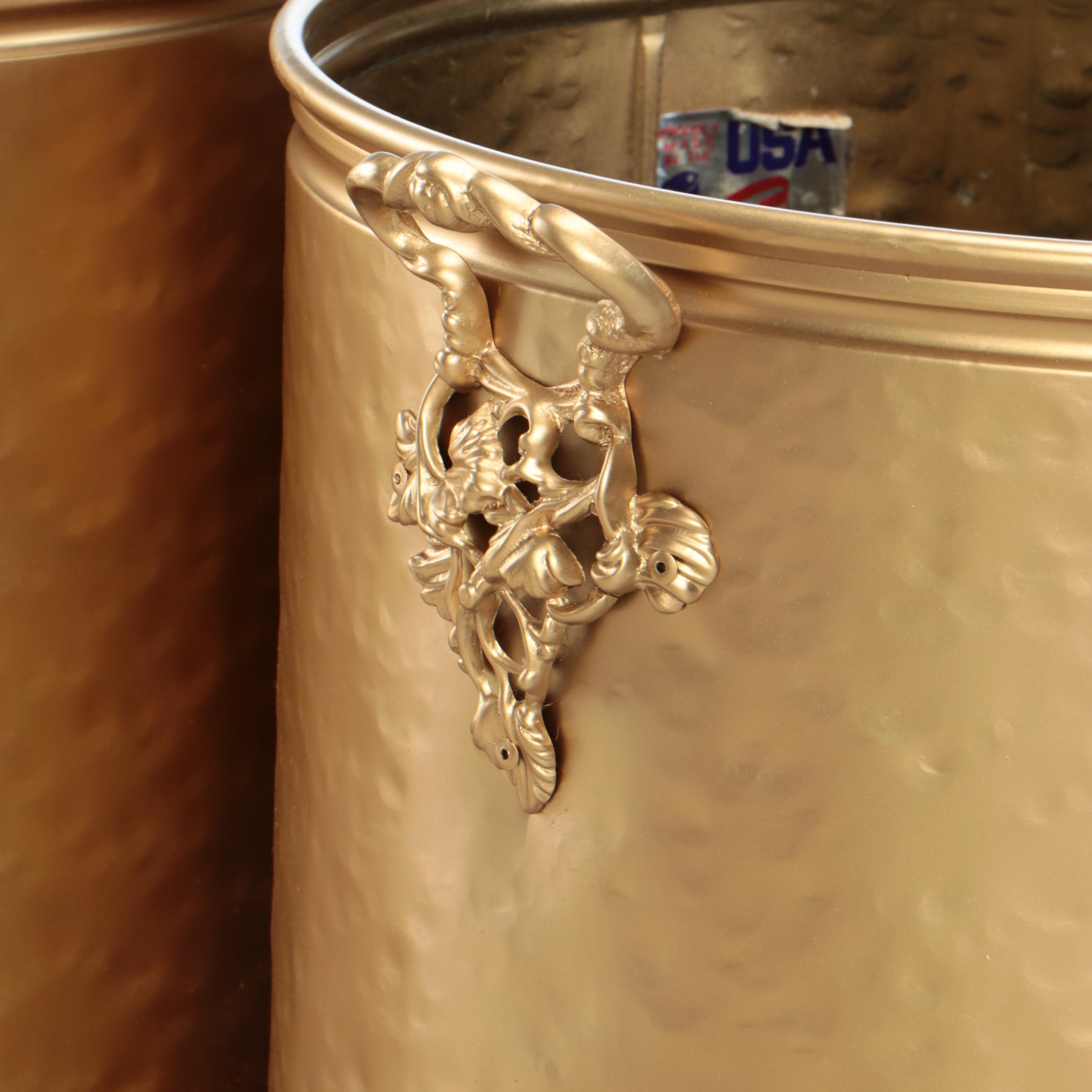 Set of Five Georgian Style Hammered Brass Planters with Paw Feet