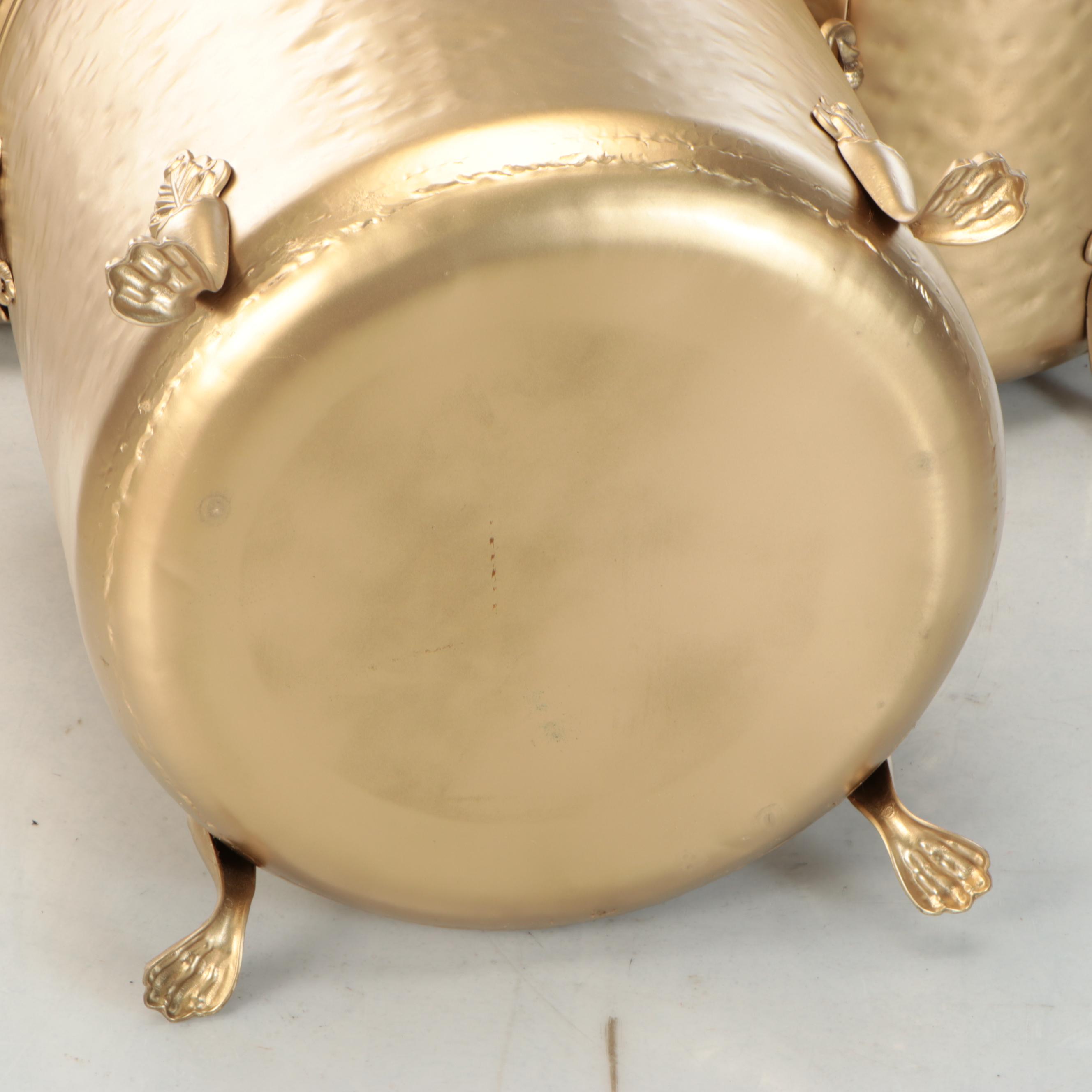 Set of Five Georgian Style Hammered Brass Planters with Paw Feet