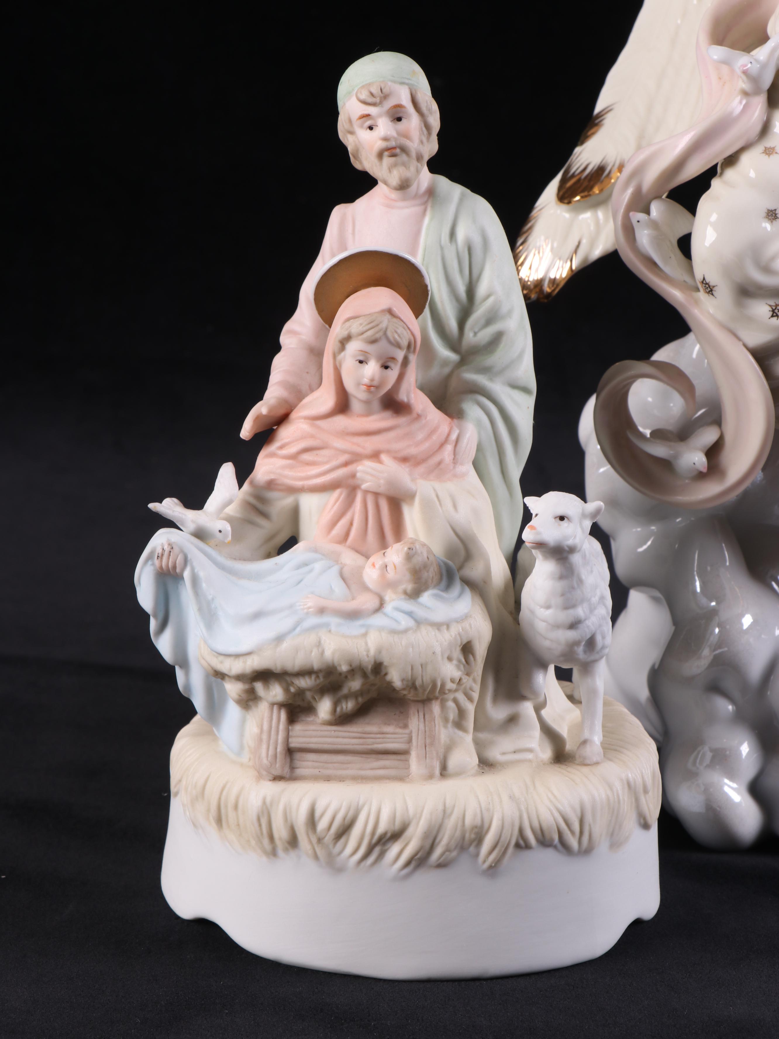 Lefton Bisque Nativity Musical Figurine, Lenox Millennium Messenger, More