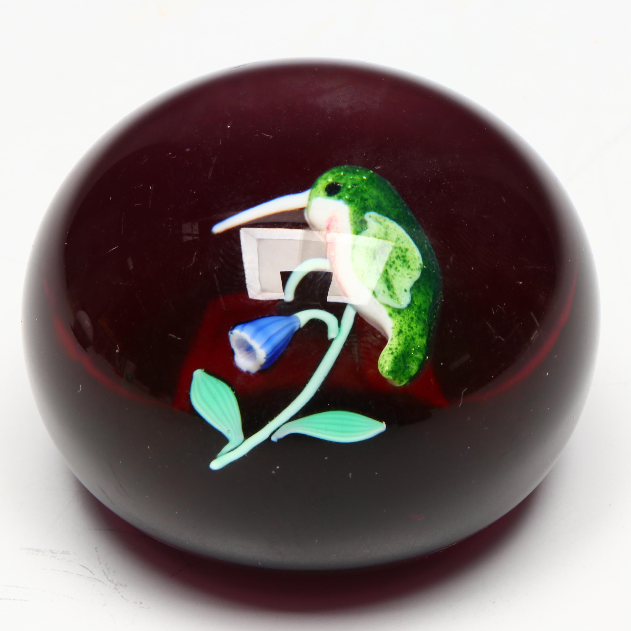 Francis Whittemore Handcrafted Floral and Bird Studio Art Glass Paperweights
