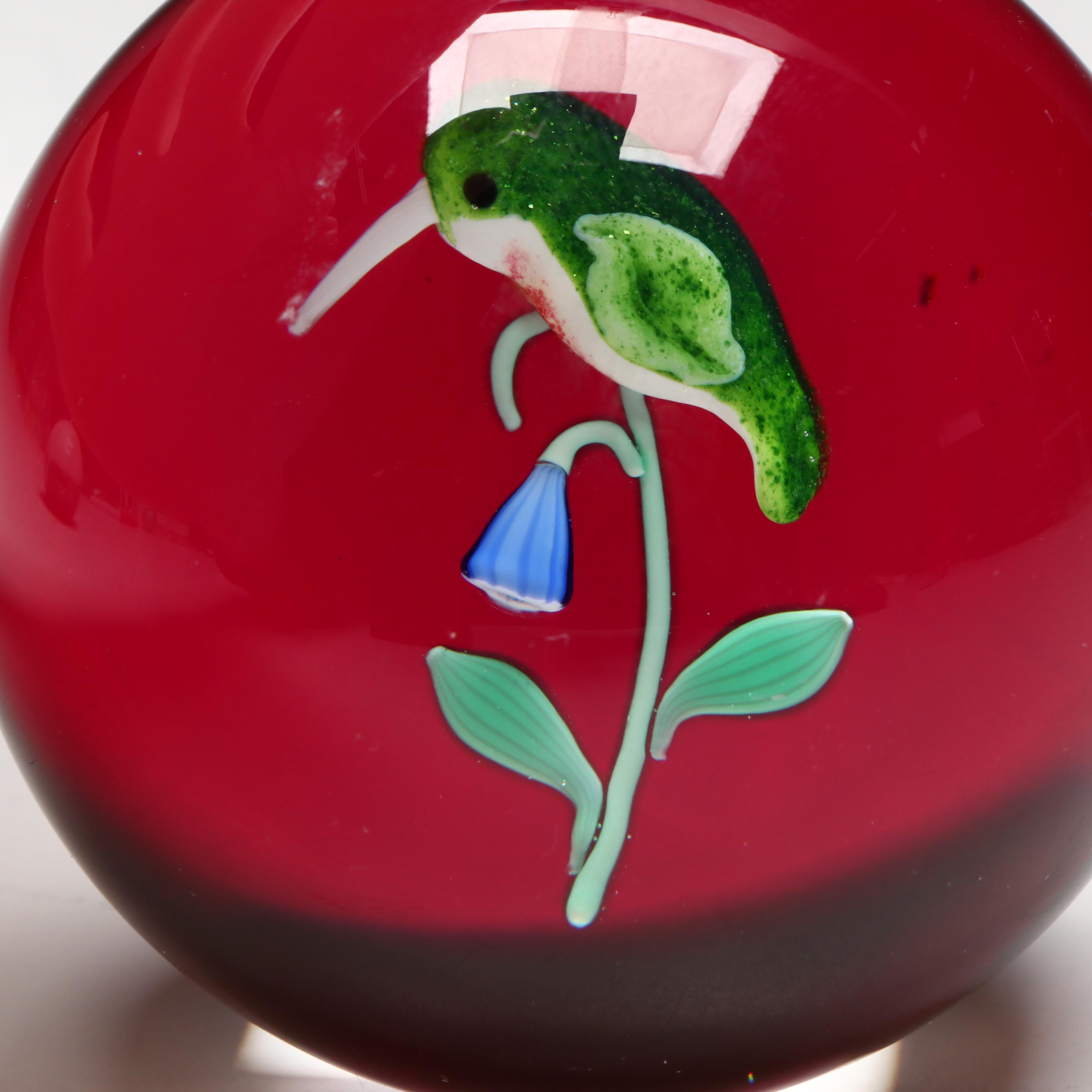 Francis Whittemore Handcrafted Floral and Bird Studio Art Glass Paperweights