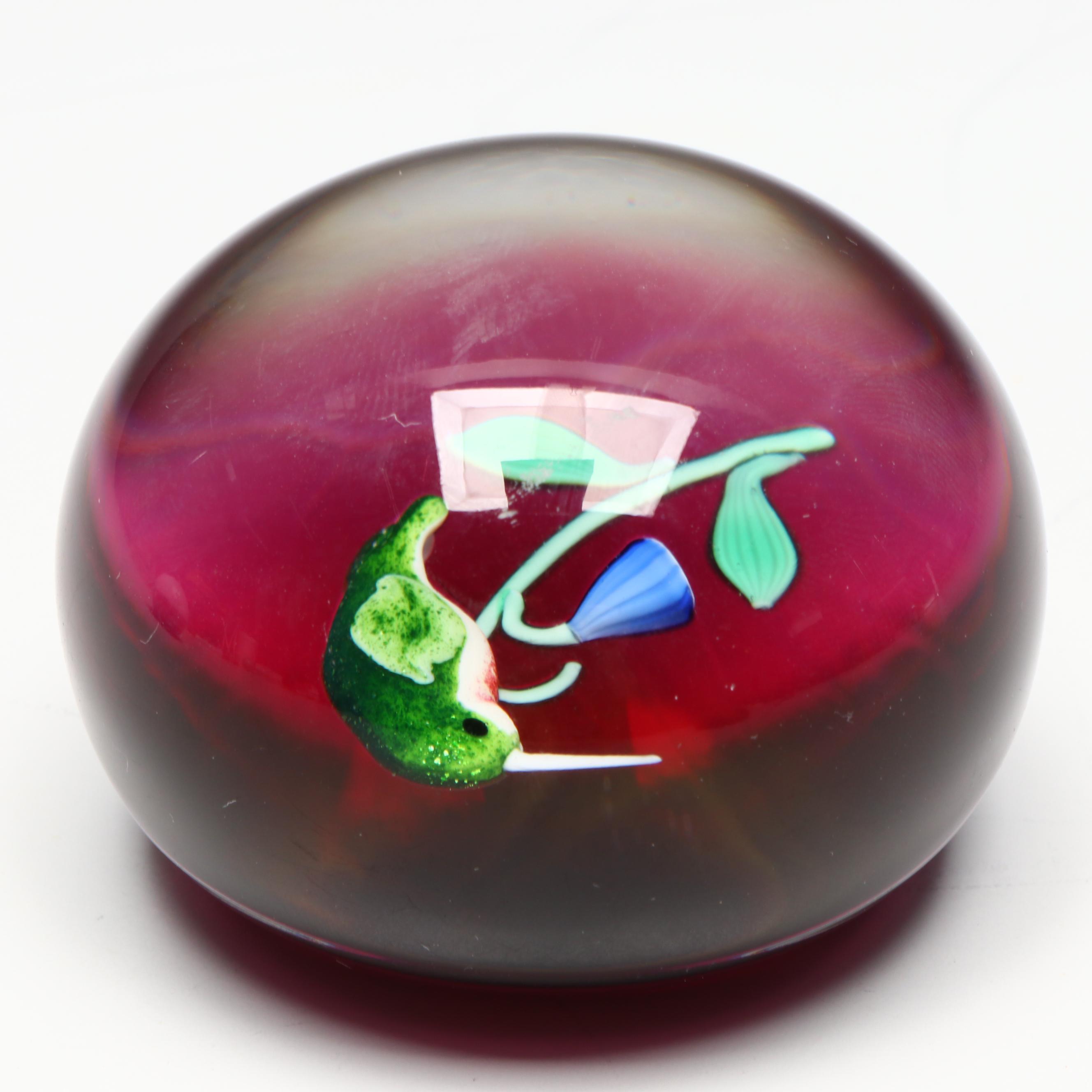 Francis Whittemore Handcrafted Floral and Bird Studio Art Glass Paperweights