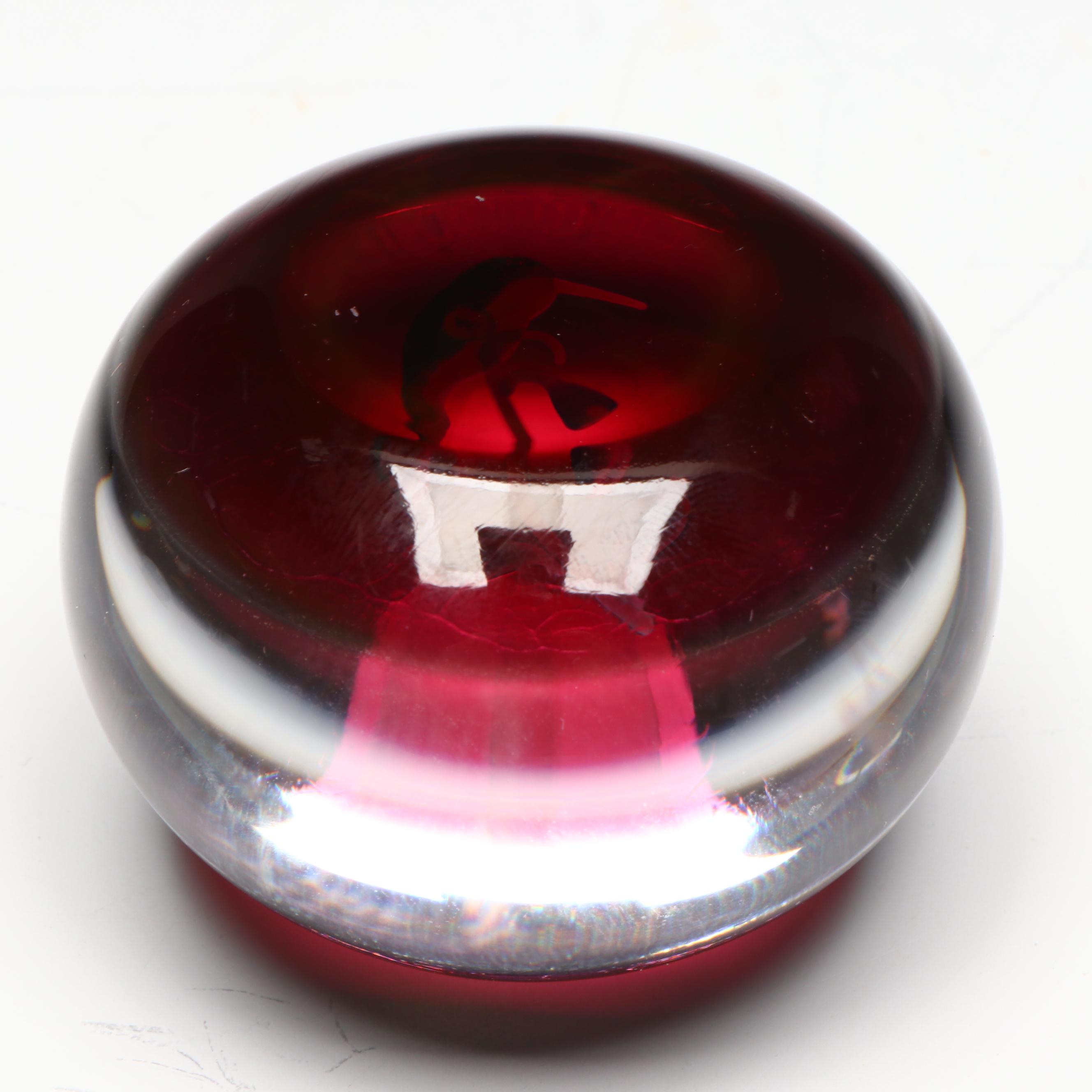 Francis Whittemore Handcrafted Floral and Bird Studio Art Glass Paperweights