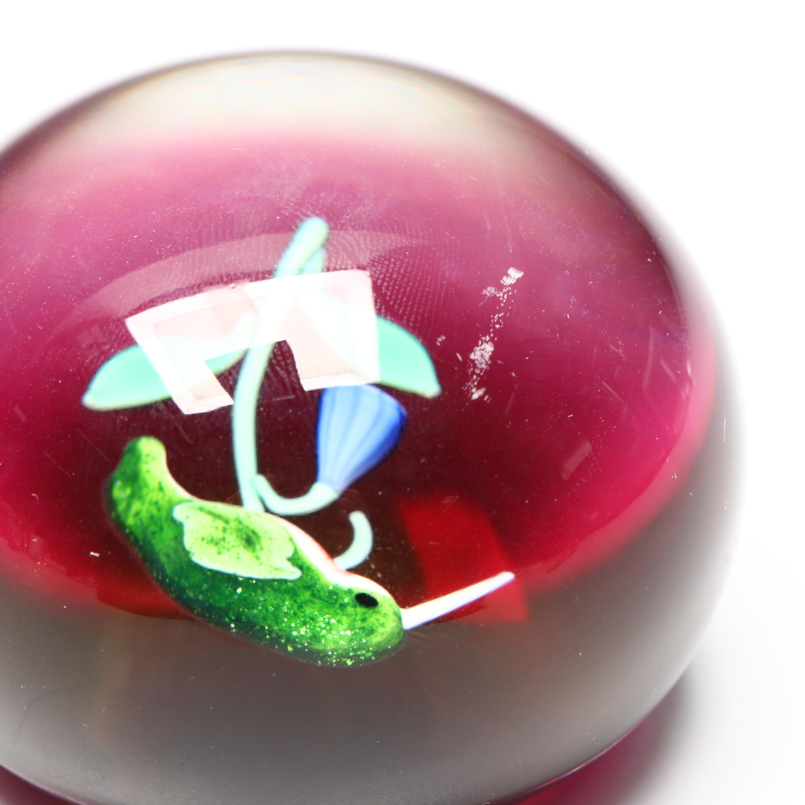 Francis Whittemore Handcrafted Floral and Bird Studio Art Glass Paperweights